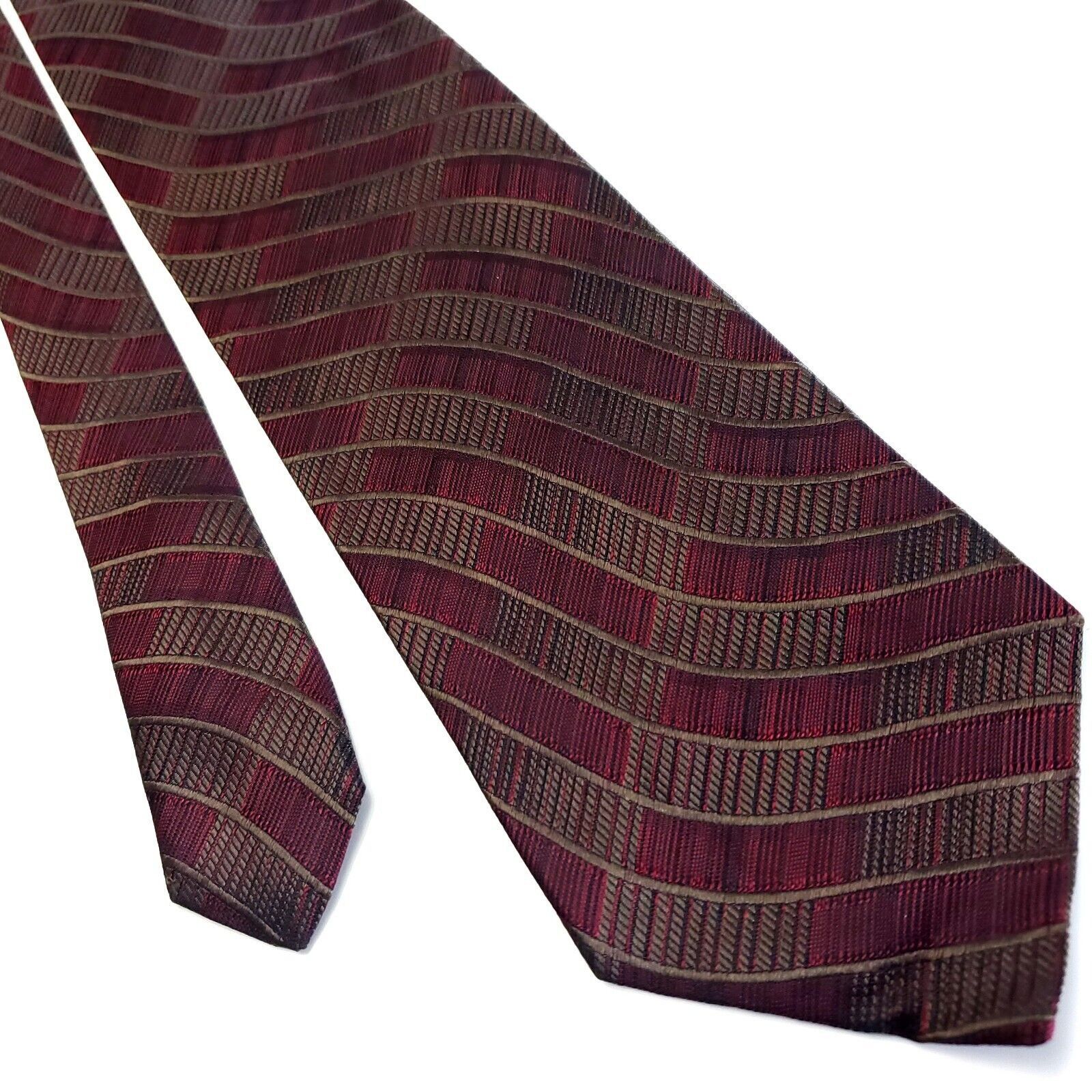 Pronto Uomo Pronto Uomo Red Silk Tie Woven Wide Striped Size ONE SIZE - 1 Thumbnail