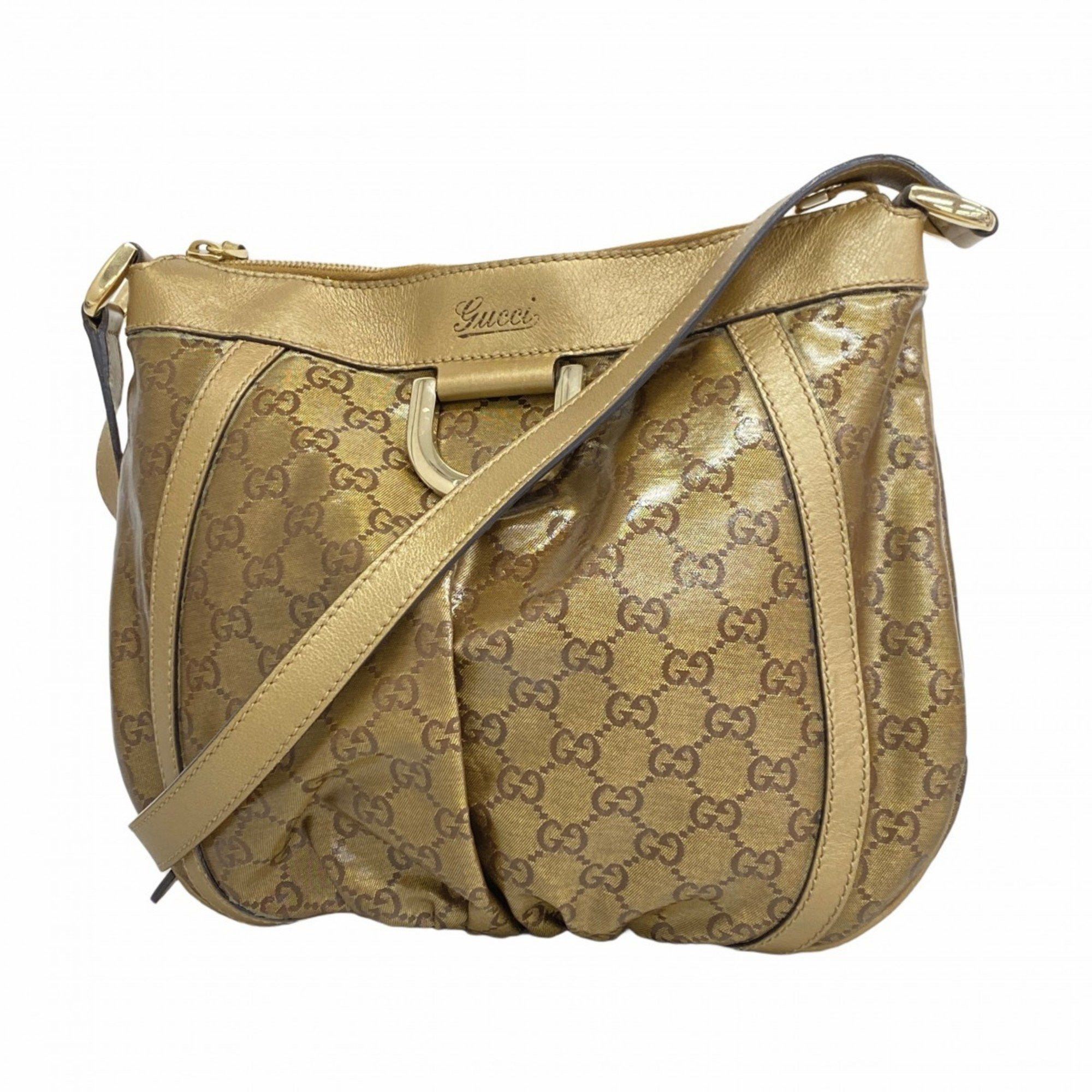Gucci Shoulder Bag GG Crystal 203257 Coated Canvas Gold Champagne Women's