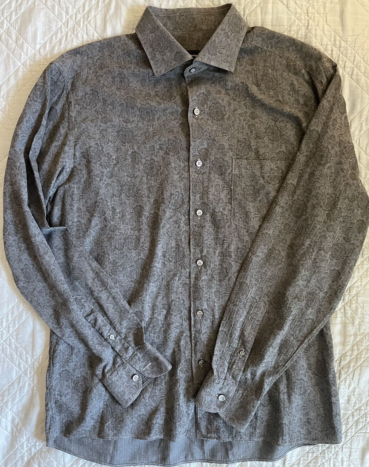 Ermenegildo Zegna Tonal Floral Print Spread Collar Shirt Size US XXL / EU 58 / 5 - 2 Thumbnail