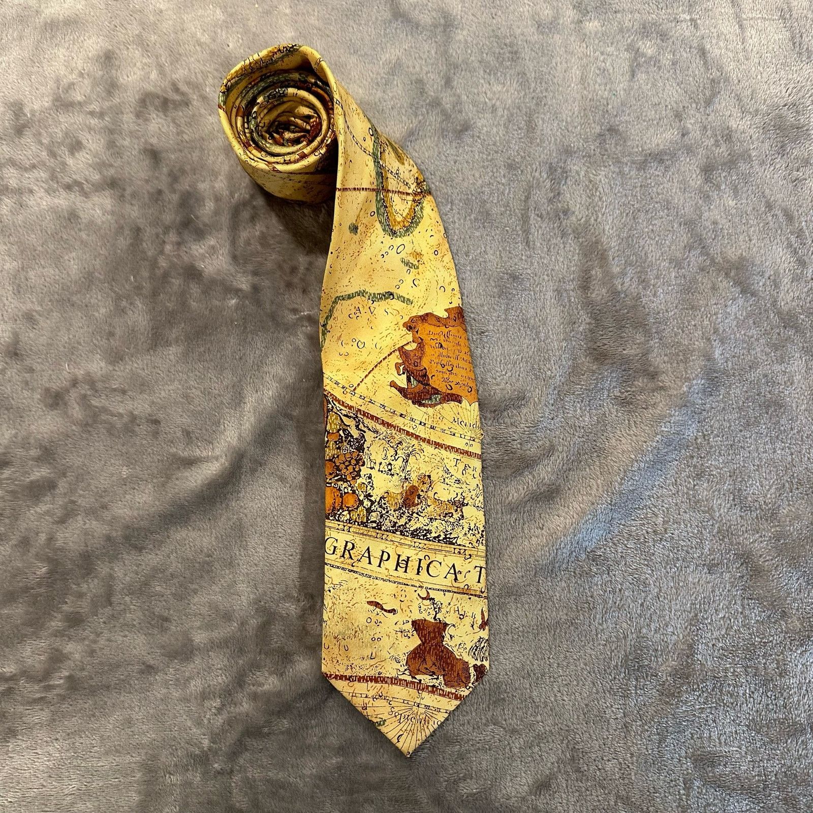 Other Old World Exploration Silk Necktie Tie Yellow Map Vintage Size ONE SIZE - 1 Thumbnail