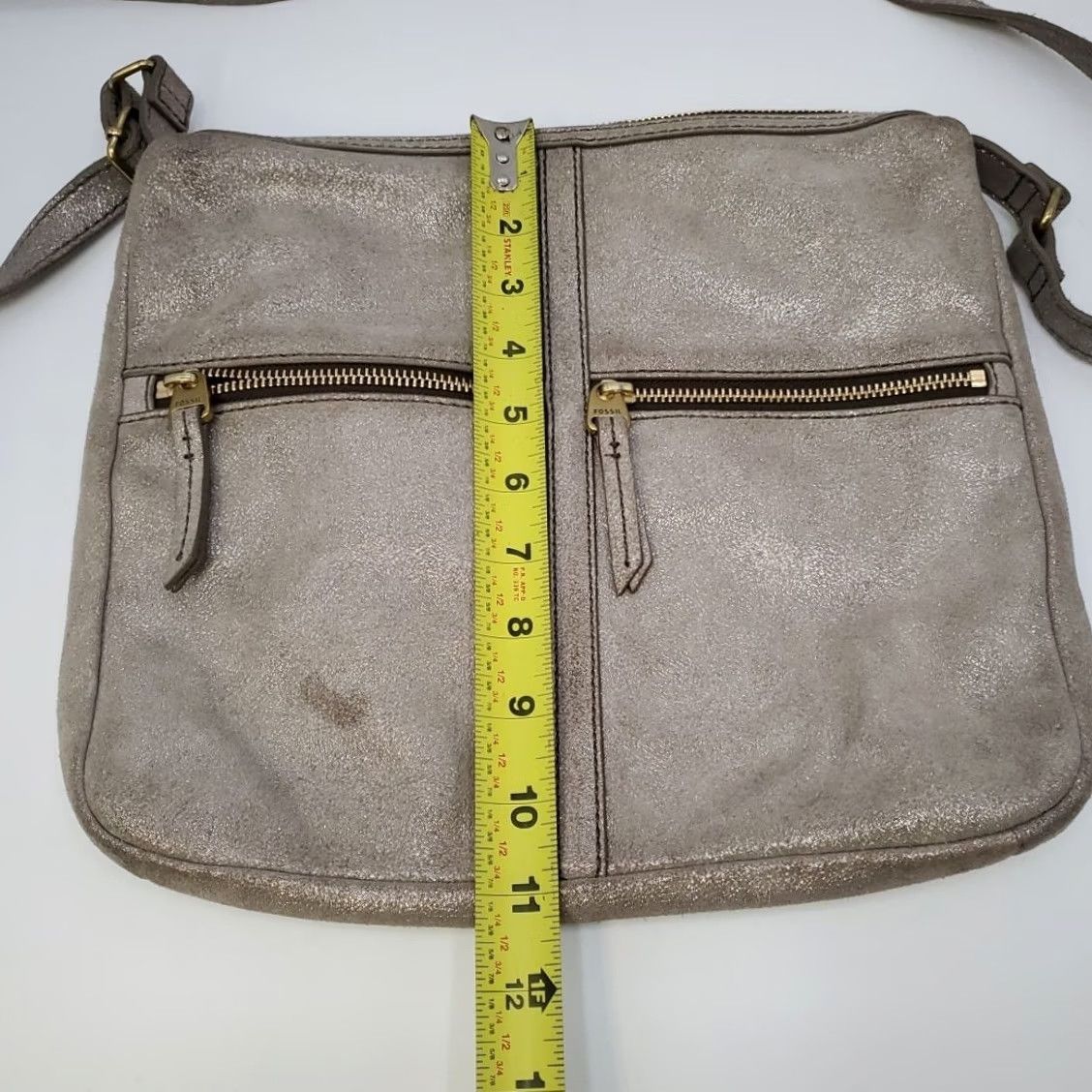 Fossil Fossil Handbag Purse Crossbody Messenger Gray Suede Leather Adjustable Strap Gold Hardware - Medium Women’s Size ONE SIZE - 6 Thumbnail