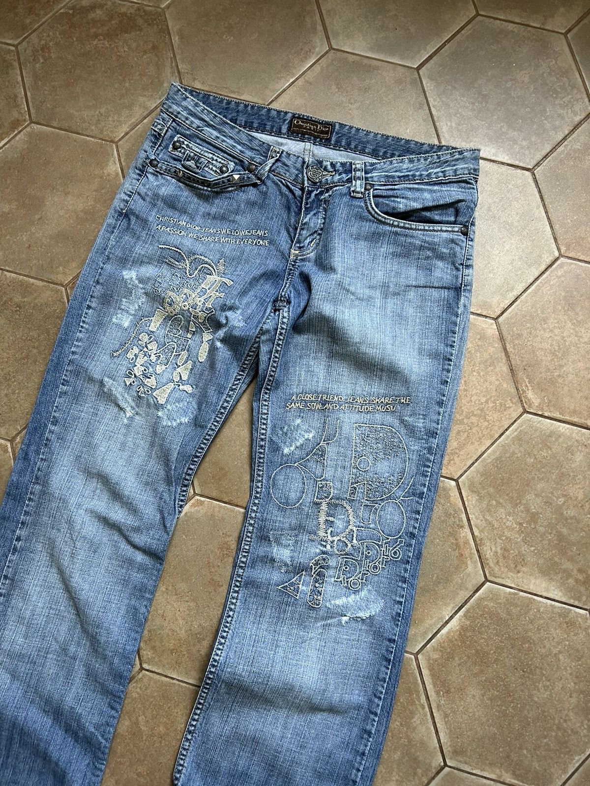 Designer × Vintage Christian Dior style print jeans denim John Galliano Size 26" / US 2 / IT 38 - 2 Thumbnail