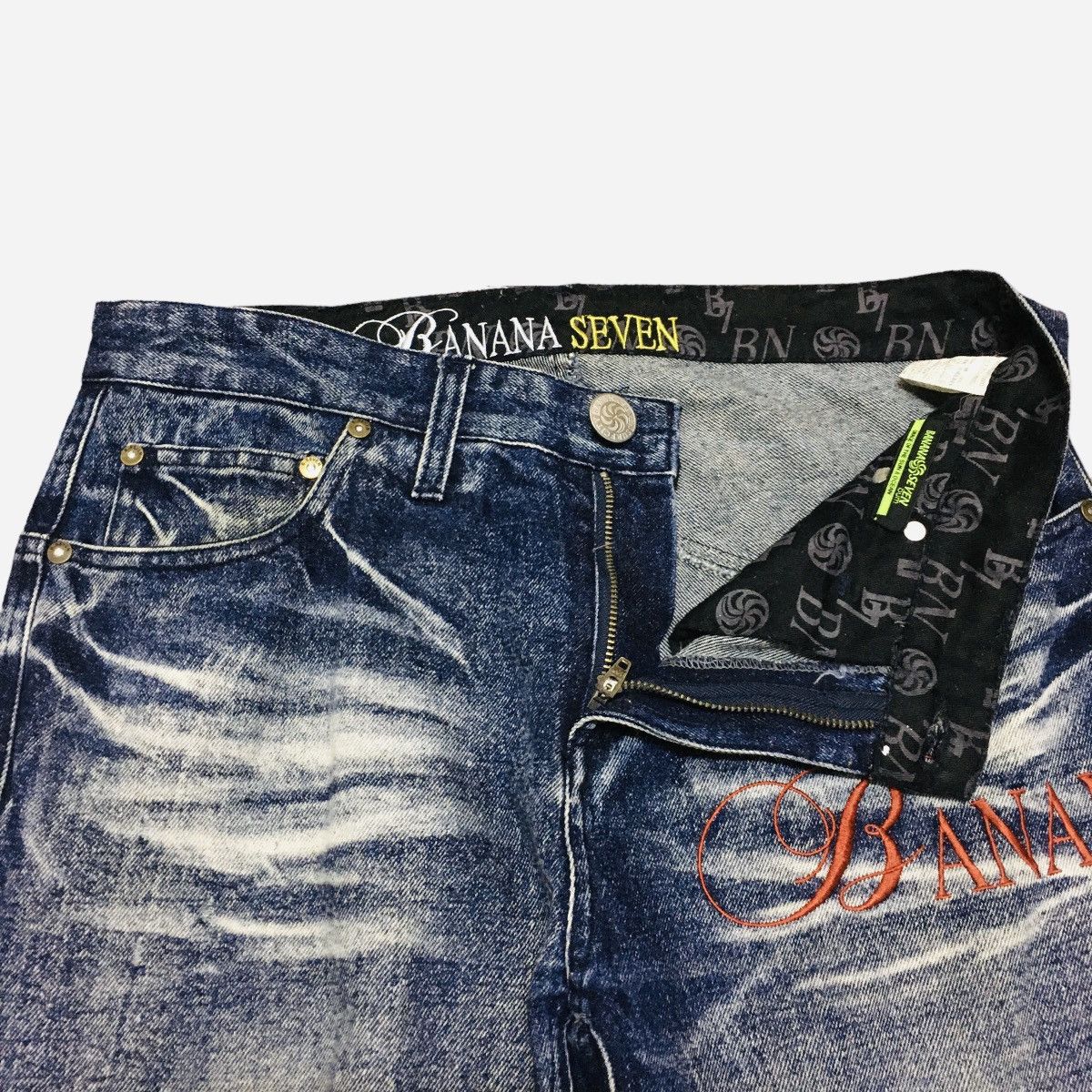 If Six Was Nine × Japanese Brand Rare Design Vintage Banana Seven Distressed Jeans 1990s Size US 33 - 8 Thumbnail