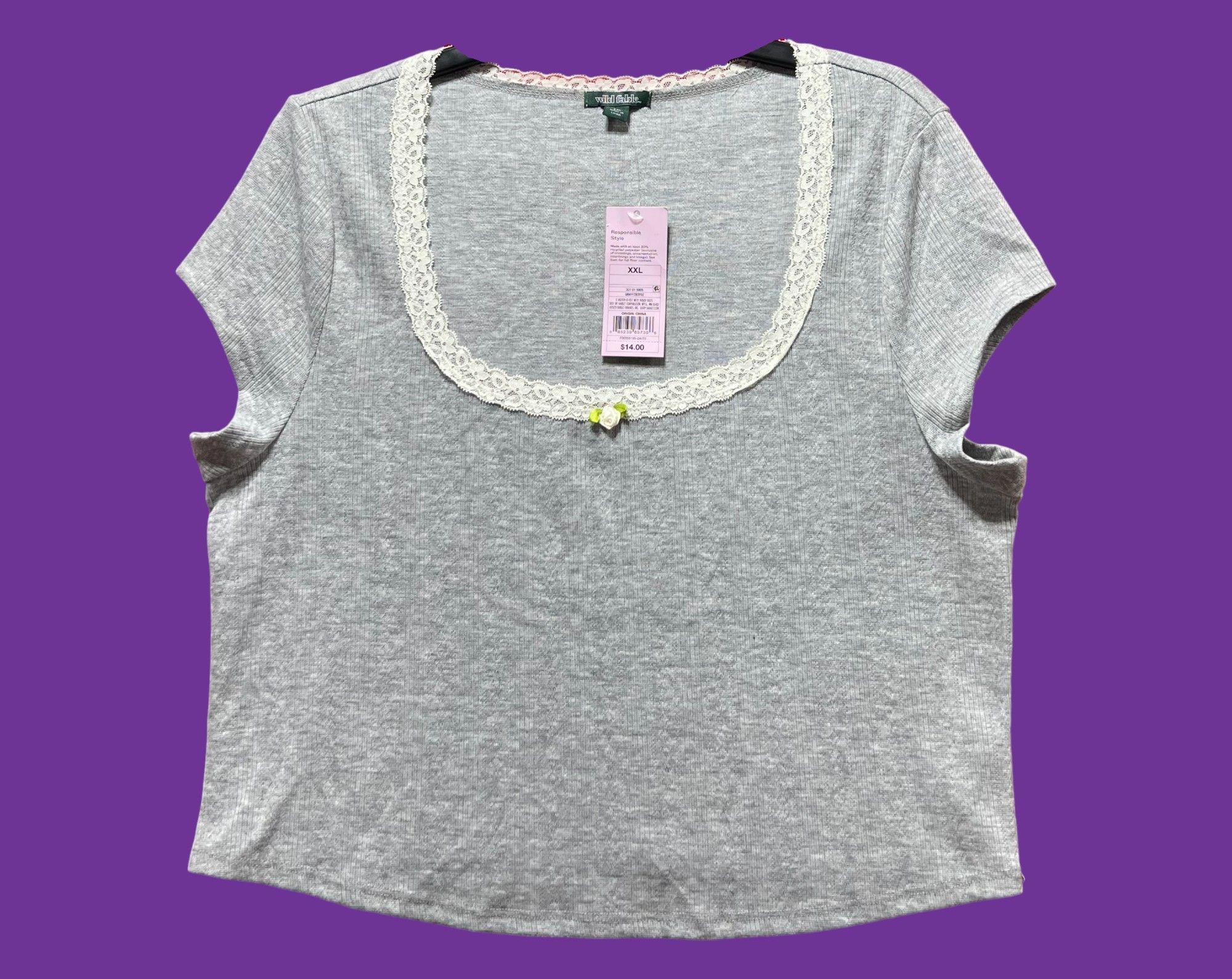 Other Wild fable - Women's Short Sleeve Pointelle Rosette T-Shirt Size XXL / US 16-18 / IT 52-54 - 2 Thumbnail