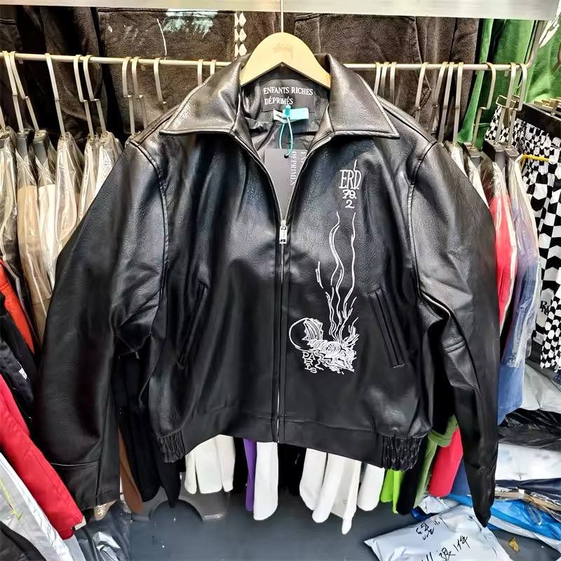 Japanese Brand × Vintage unisex zippered leather jacket with embroidery Size US L / EU 52-54 / 3 - 4 Thumbnail