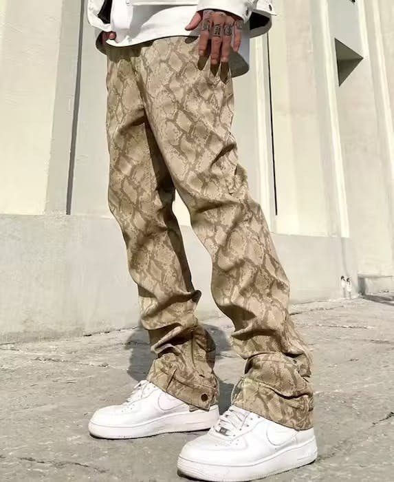 Japanese Brand Brown Color Casual Shiny Snake Skin Pu Leather Pants Size US 30 / EU 46 - 3 Thumbnail