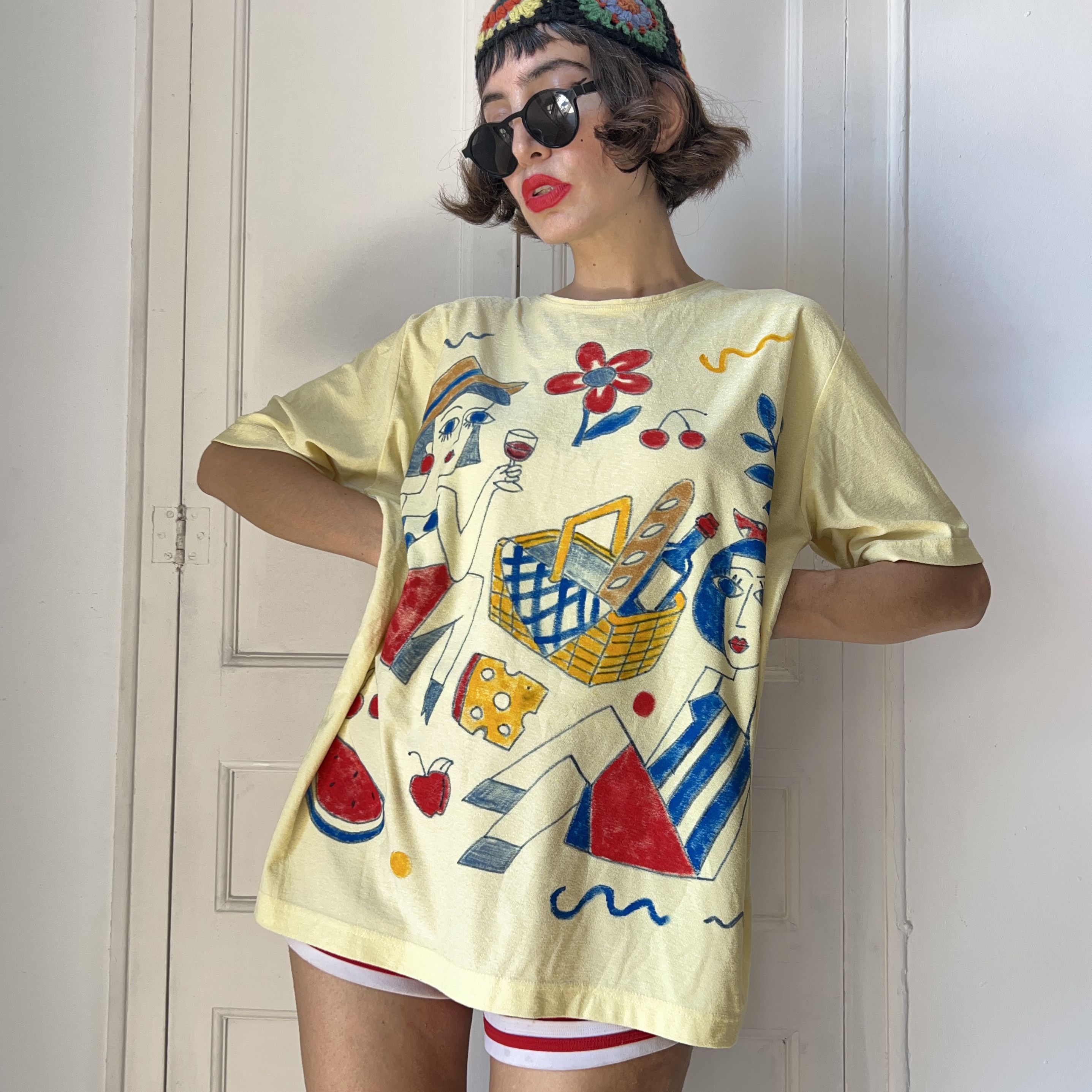 Custommade Custommade Picnic Yellow Tee Reworked Novelty Wearable Art Size XXL / US 16-18 / IT 52-54 - 2 Thumbnail