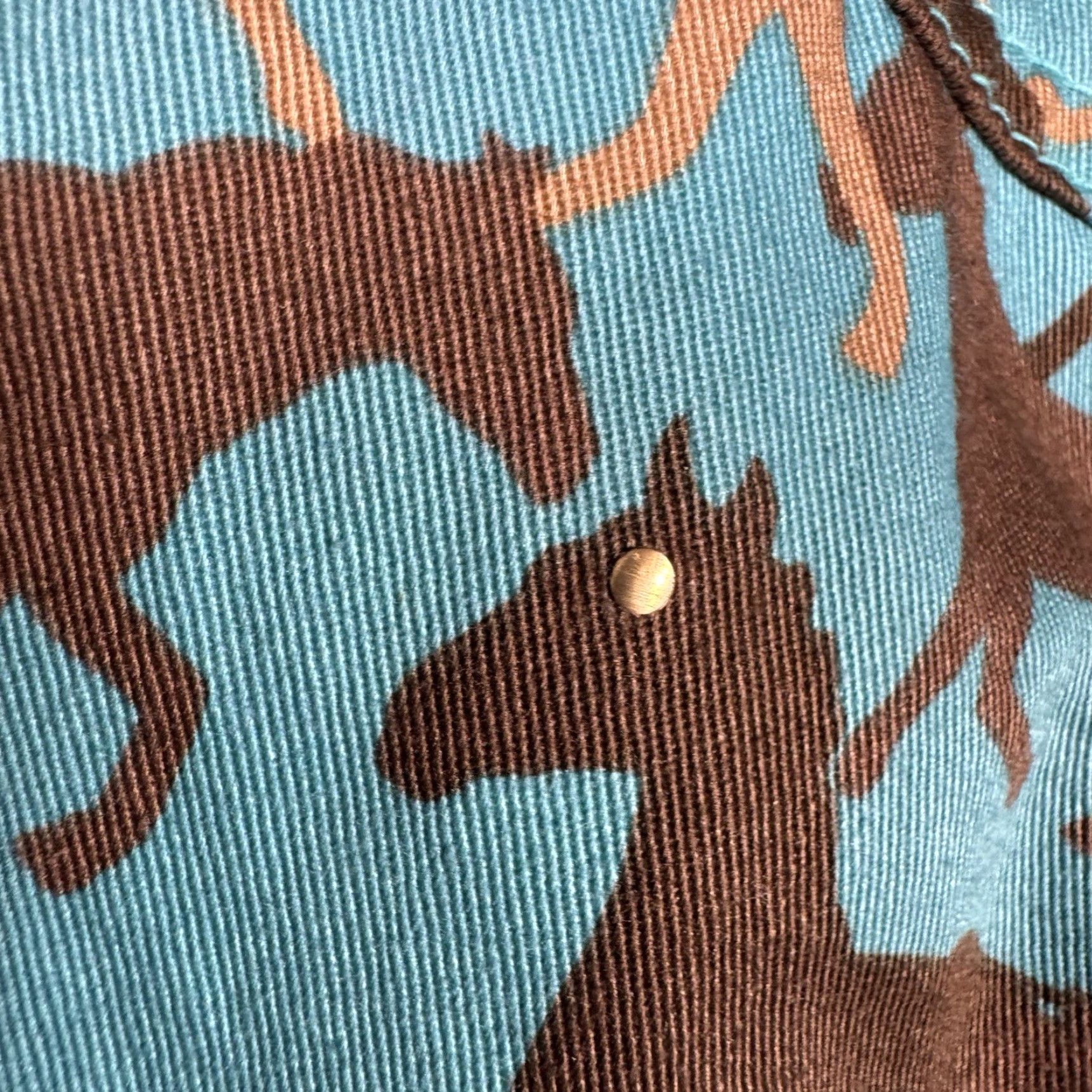 Apple Toffee Apple Jacket Women's L Canvas Horse Faux Leather Equestrian Western Cowgirl Horse Pattern Button Closure Casual Travel Fall Winter Spring Blue Size L / US 10 / IT 46 - 2 Thumbnail