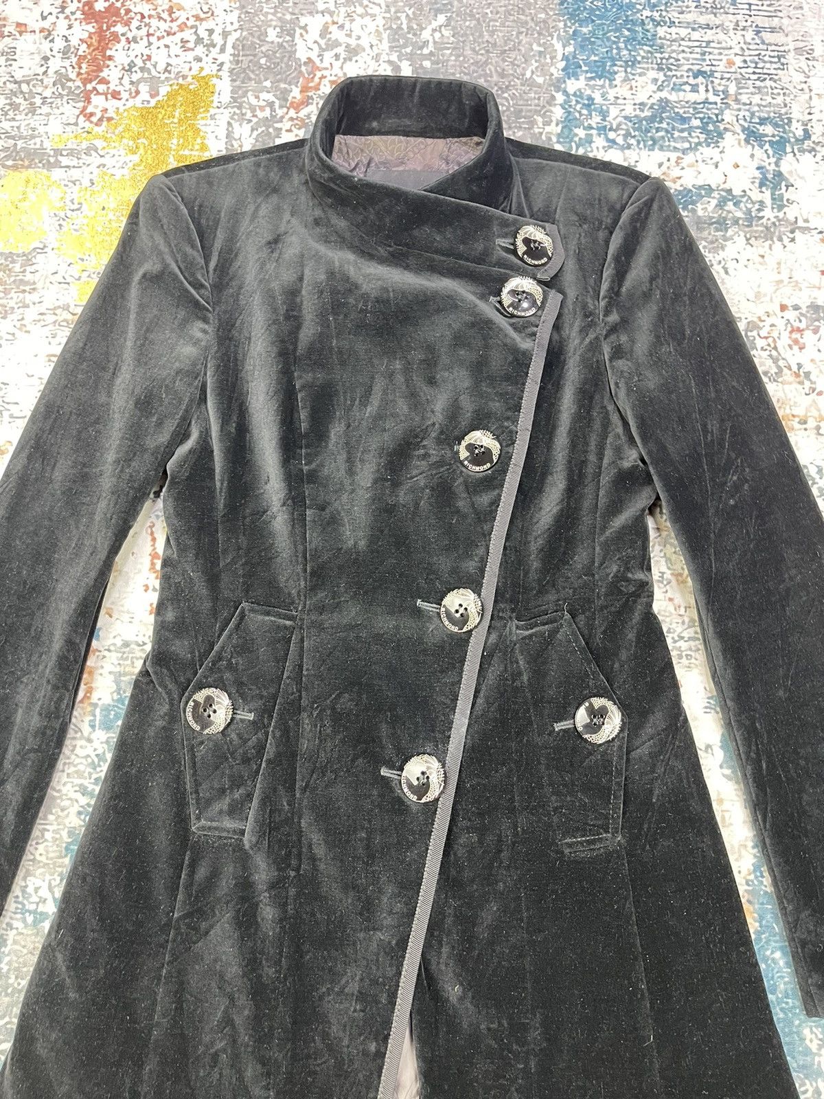 John Richmond Richmond X Black Velvet Assymetrical Long Coat Size S / US 4 / IT 40 - 3 Thumbnail