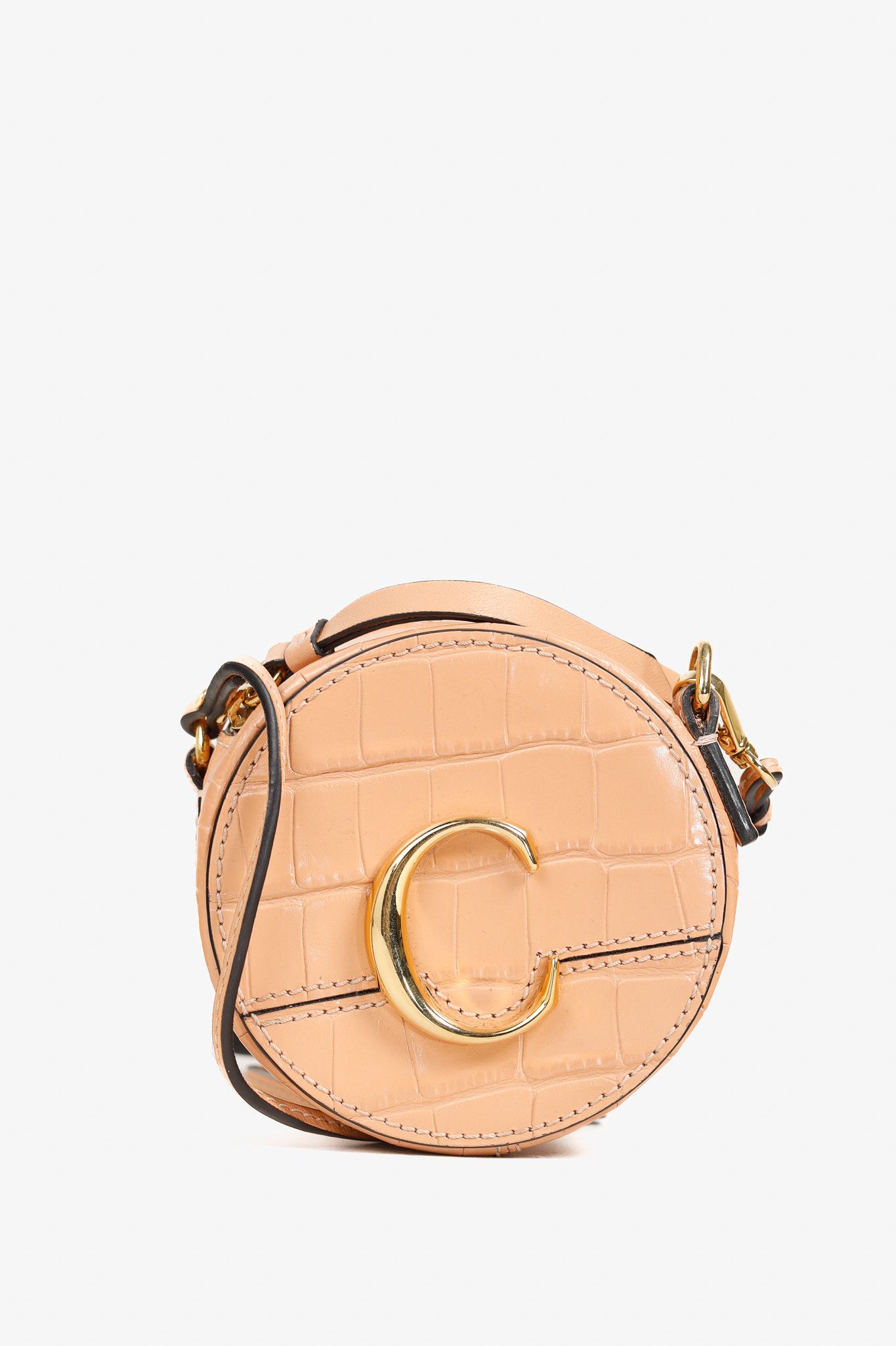 Chloe Chloe C Mini Round Milky Orange Croc-Embossed Crossbody Bag Size ONE SIZE - 1 Thumbnail