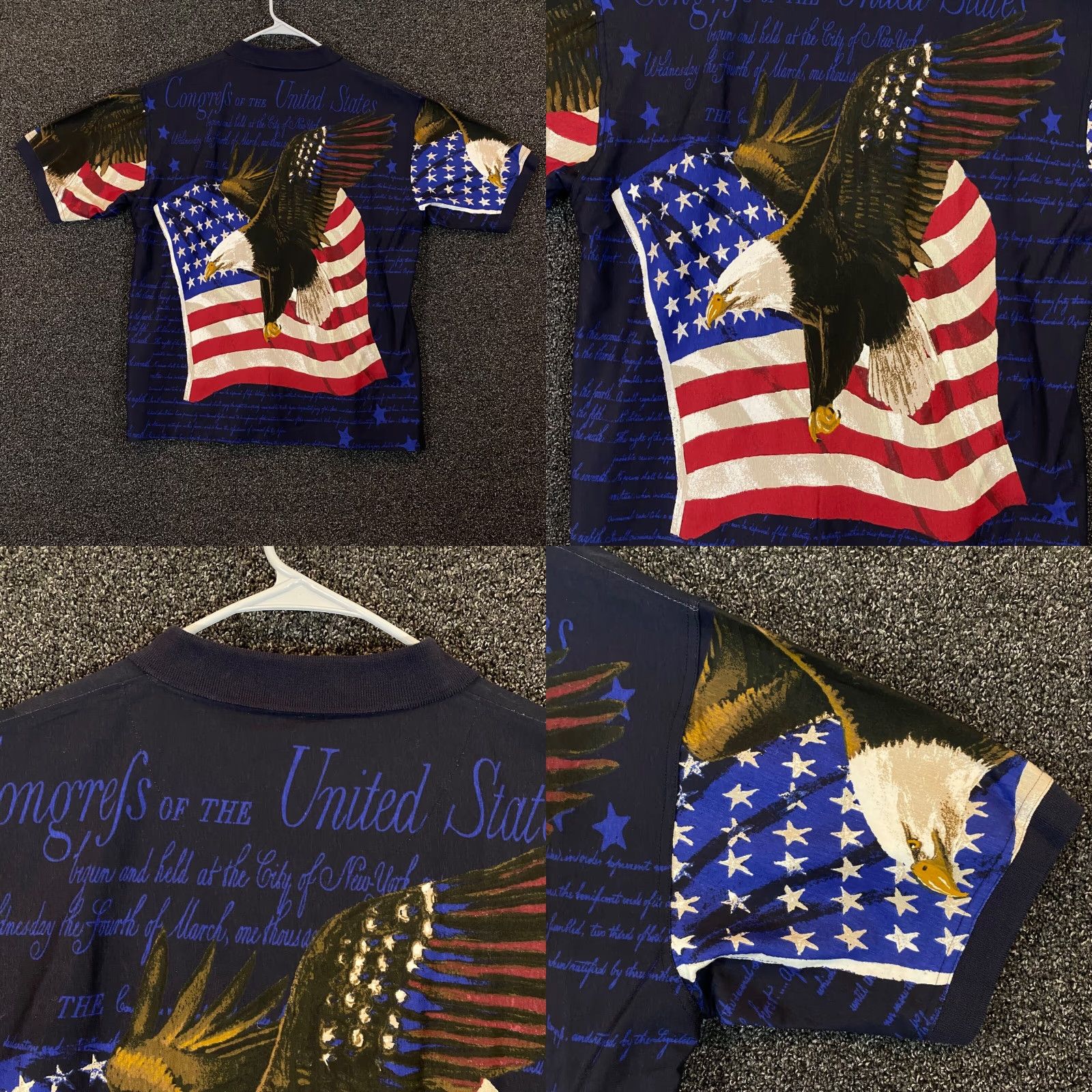 Cotton Traders VINTAGE American Flag Eagle All Over Print Polo Shirt Mens XL USA 90s Classic Polo Shirt Mens XL Blue Flag Eagle 90s USA Size US XL / EU 56 / 4 - 8 Thumbnail