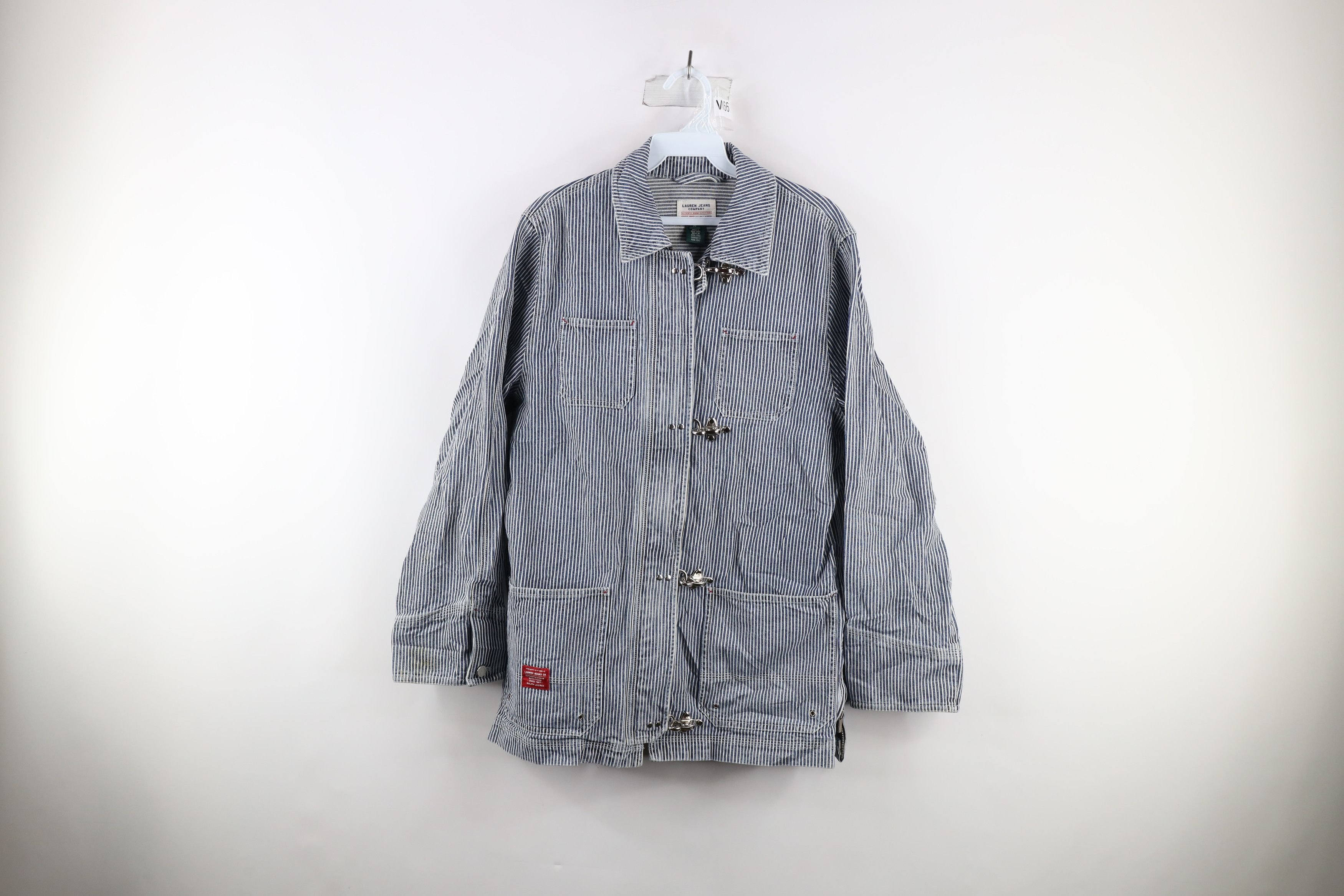 image of 90's Ralph Laurent Clasp Button Hickory Striped Jacket, Women's (Size Medium)