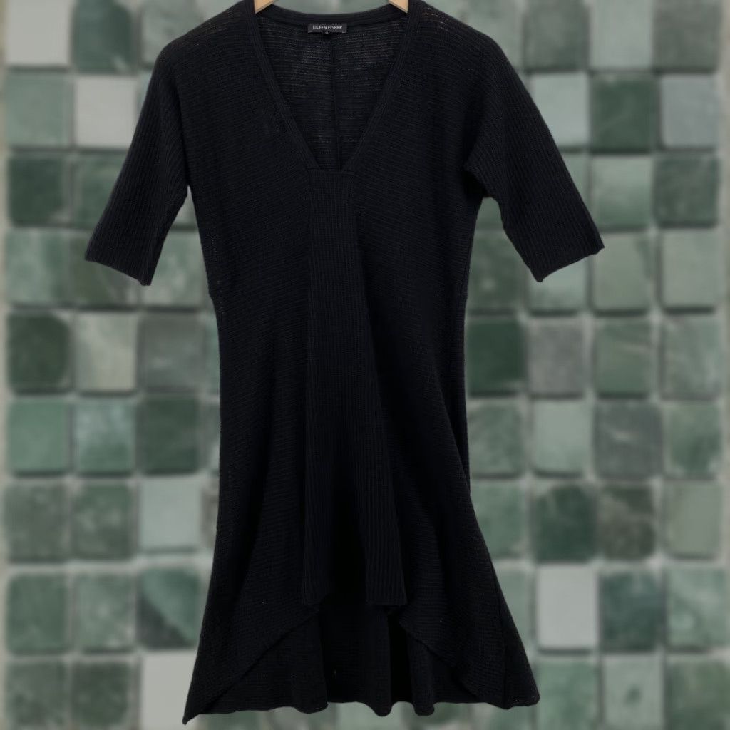 EILEEN FISHER Sweater Dress XS Wool Rib Knit Black Elbow Sleeve Hi-Low  Tunic/V-Neck Pullover Knit 3/4 Sleeve Knee Length Ladies Women's -  www.rajagirimanappuram.com
