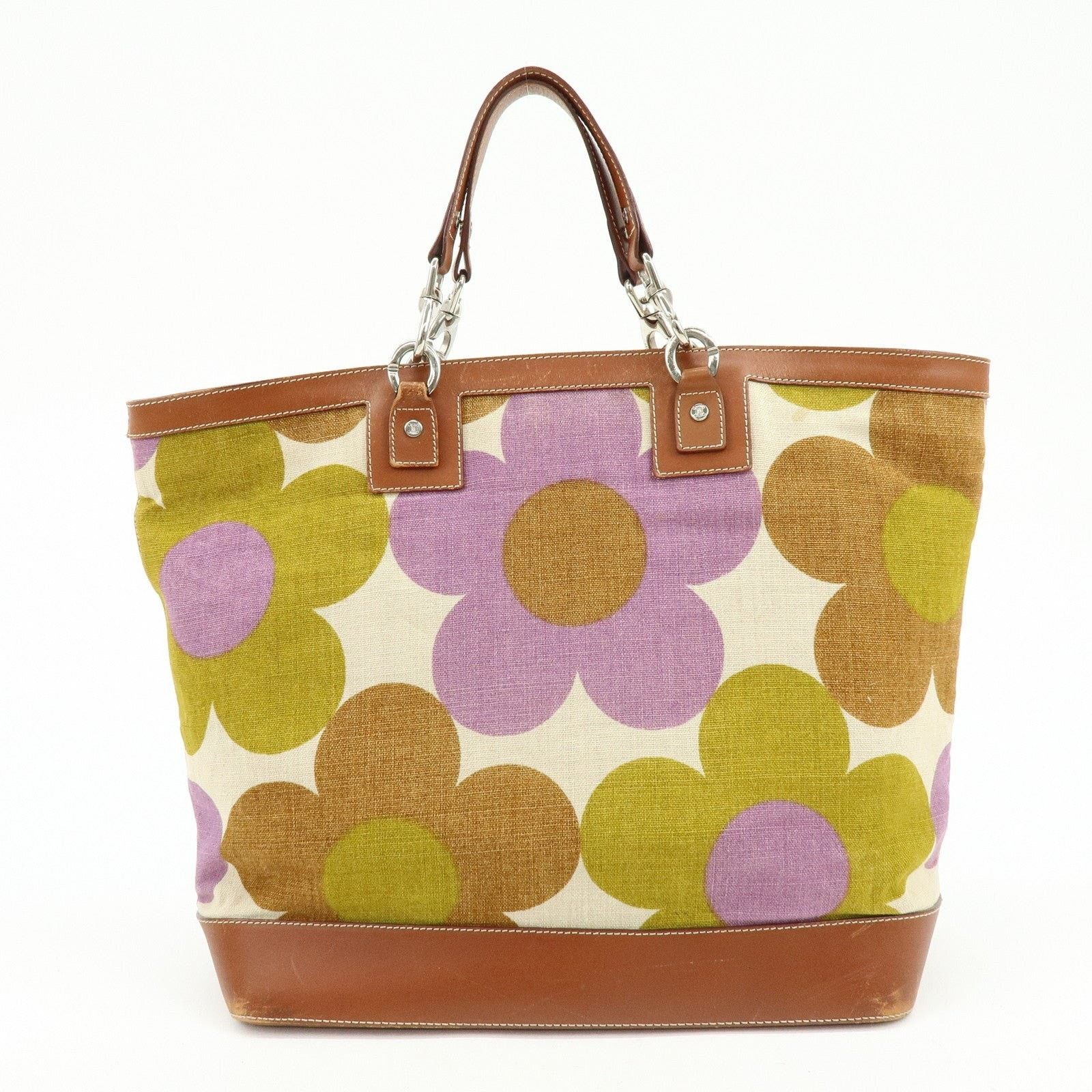 Celine Celine Flower Canvas & Leather Tote Brown & Multicolor Size ONE SIZE - 2 Thumbnail