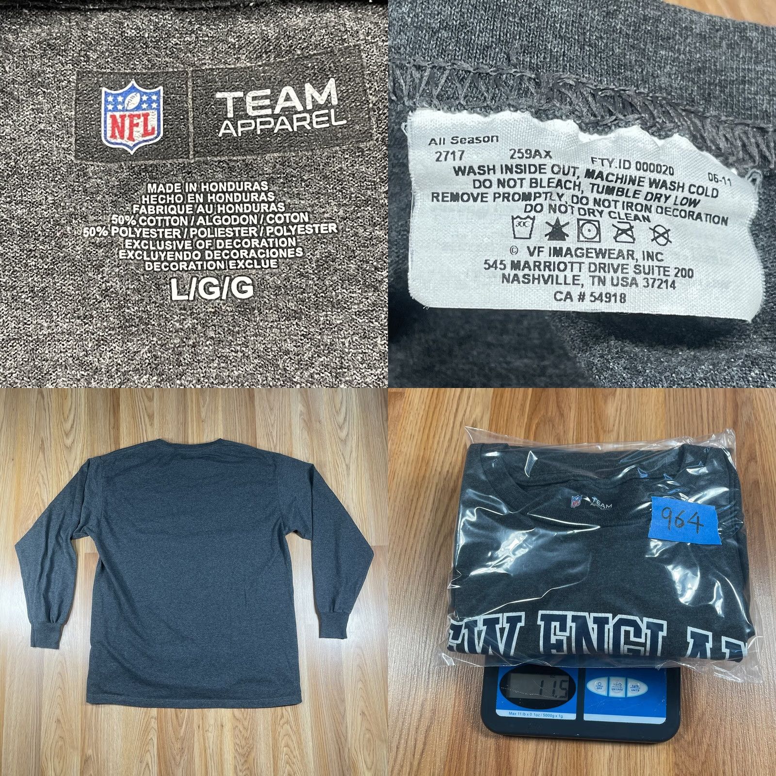 NFL New England Patriots NFL Team Apparel Long Sleeve Crew Neck T Shirt Mens L Gray Size US L / EU 52-54 / 3 - 8 Thumbnail