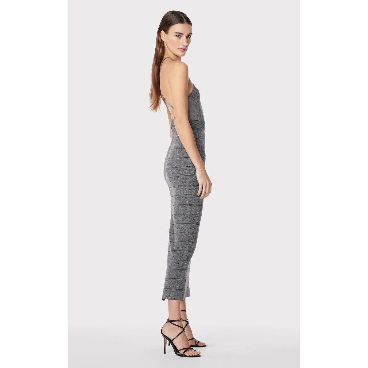 Herve Leger Halter Gown Bandage Dress Silver Gray size L