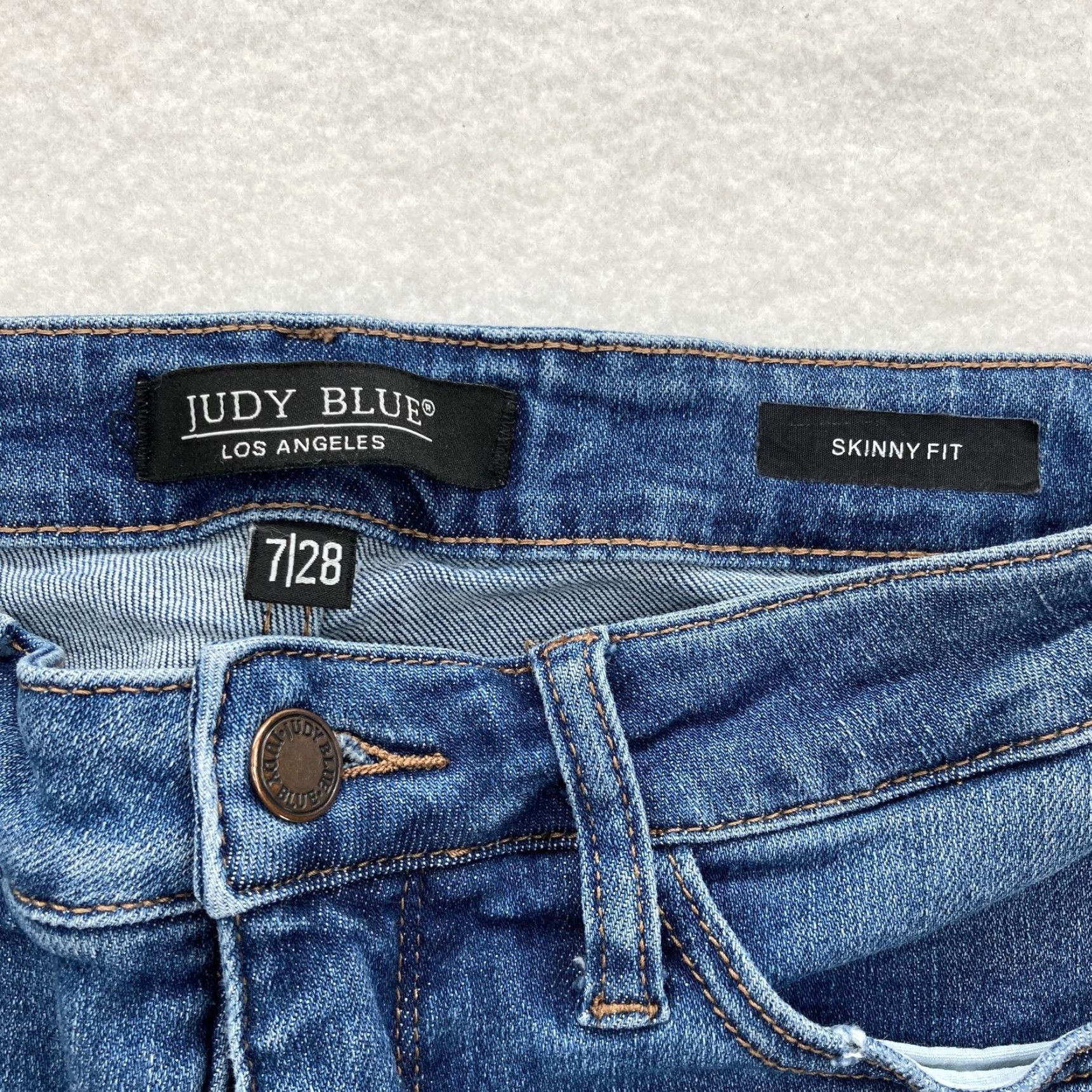 Denime Judy Blue Jeans Womens 7/28 Skinny Fit Blue Medium Wash Stretch Denim Preppy Size 28" / US 6 / IT 42 - 4 Thumbnail