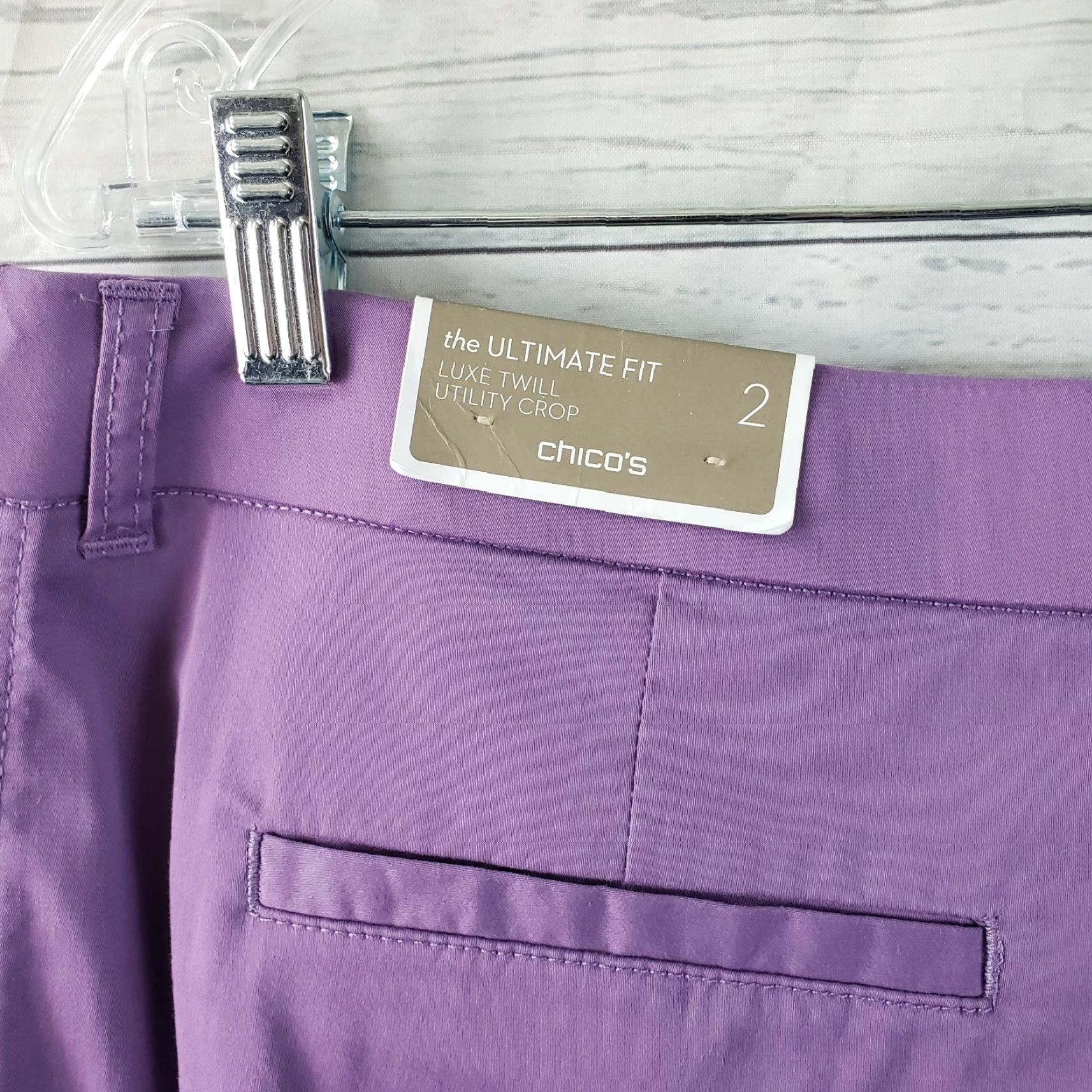 Vintage Chico's Womens Crop Pants Slim High Rise 24 Inseam Purple Cotton Blend Size 12 Cropped Pants Womens Size 34" / US 12 / IT 48 - 6 Thumbnail