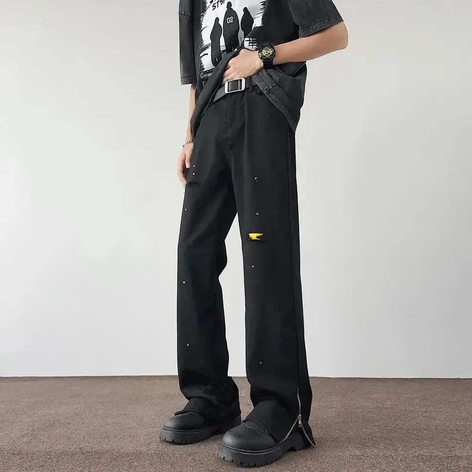 Japanese Brand Retro loose casual zipper ripped jeans Size US 32 / EU 48 - 6 Thumbnail