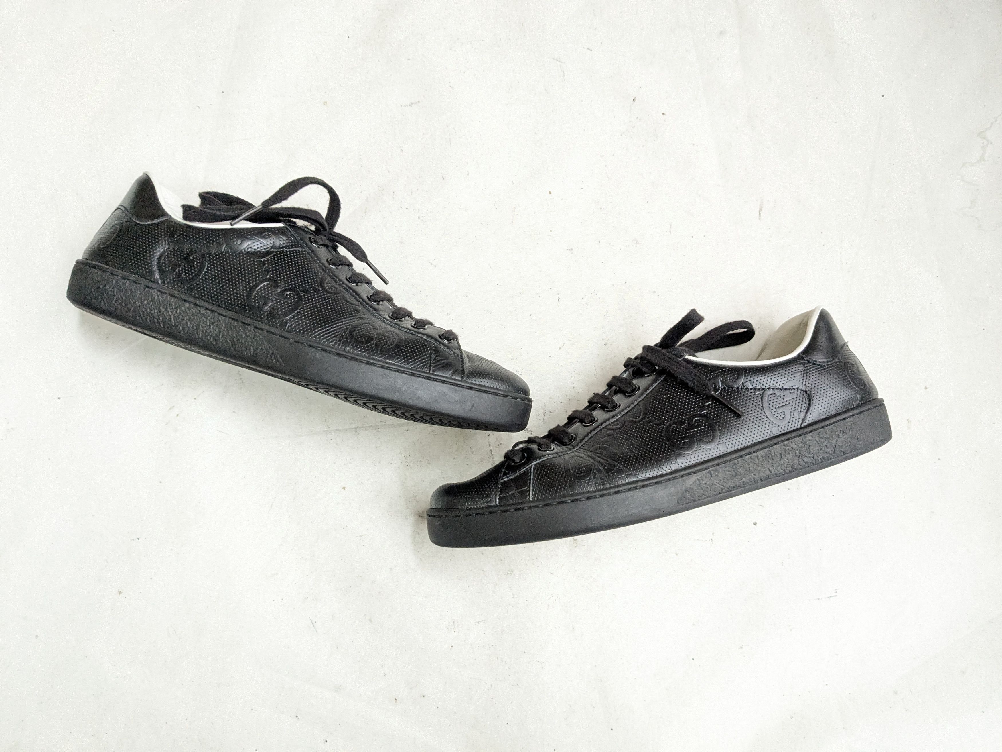Gucci Gucci Ace Sneakers 8.5 Black Leather Monogram GG Logo Size US 8.5 / EU 41-42 - 2 Thumbnail