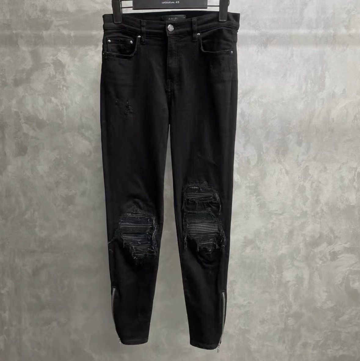 Amiri Amiri MX1 Black Leather Patch Denim Pants Size US 27 - 1 Thumbnail