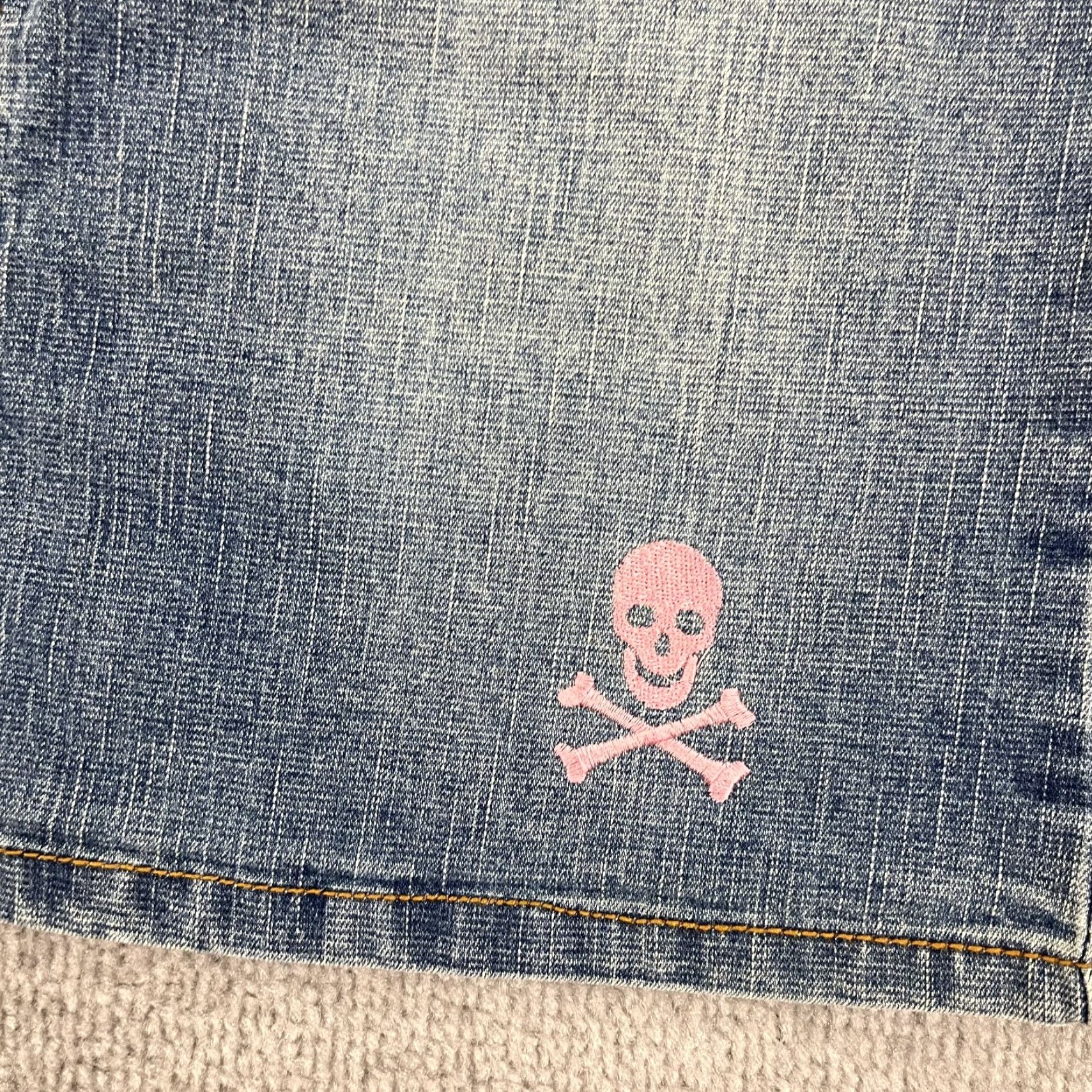 Denime Molly B Denim Mini Skirt Womens Sz 2 Blue Skull Embroidered Ribbon Y2K Cute Pockets Short Regular Size 2 Size 26" / US 2 / IT 38 - 2 Thumbnail