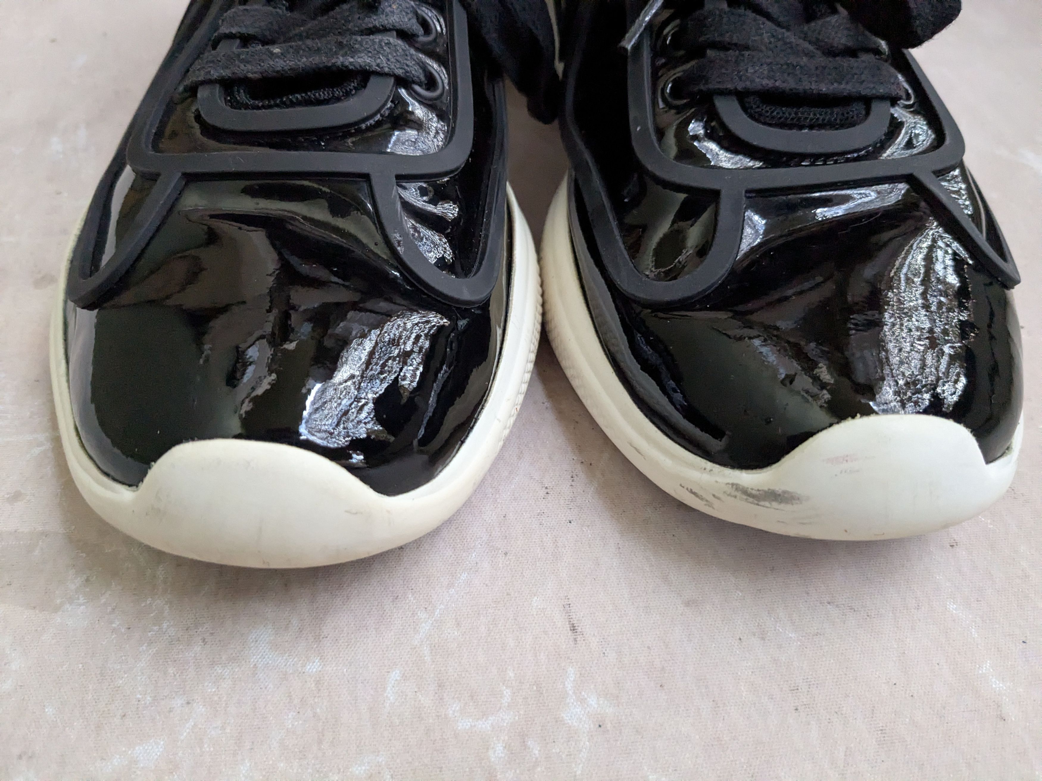 Prada America's Cup Sneakers Black Patent Leather 9 Low Tops