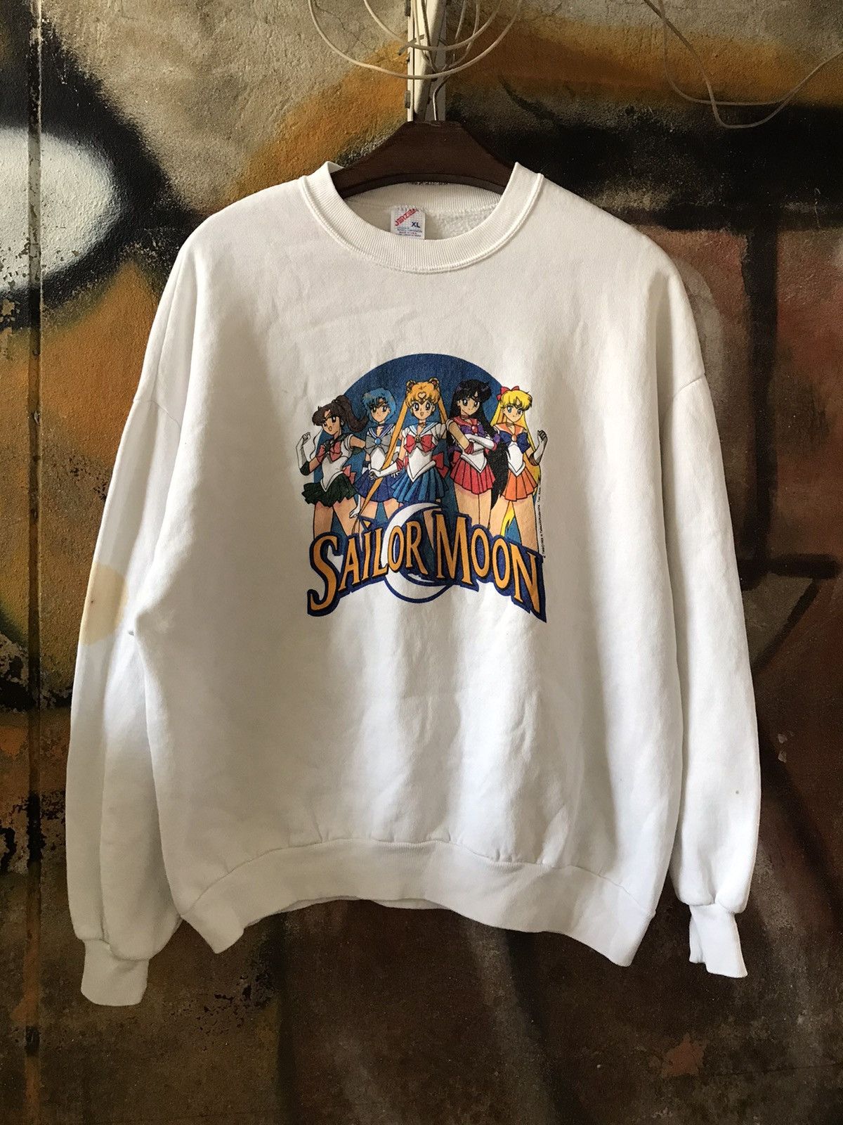 image of Vintage 90's Sailor Moon Sweatshirt in White, Men's (Size XL)