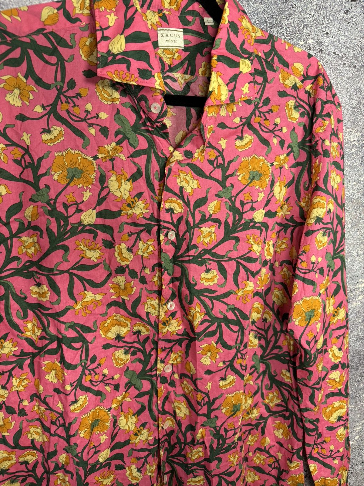 Designer × Vintage Xacus Size 17/43 Evolution Fit Pink Shirt Floral Print Size US L / EU 52-54 / 3 - 8 Thumbnail