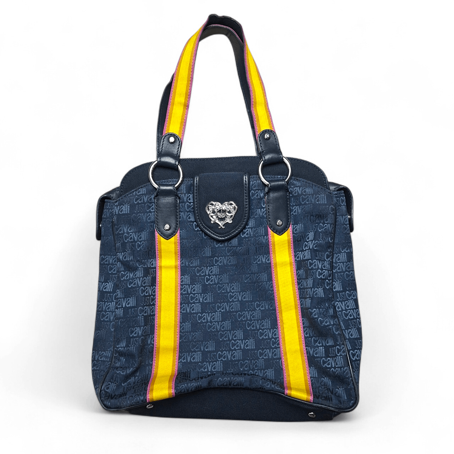 Just Cavalli Just Cavalli Navy Monogram Tote Bag Leather Trim Y2K Size ONE SIZE - 1 Thumbnail