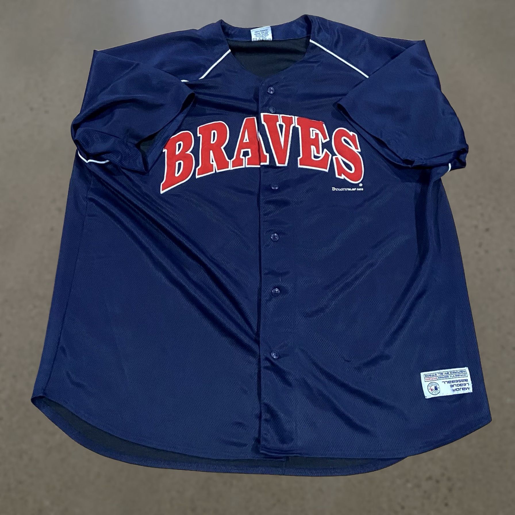 Vintage VINTAGE Dynasty 2XL Short Sleeve Baseball Cut Shirt - 2003 MLB Braves Blue Mens Cold? Size US XXL / EU 58 / 5 - 1 Thumbnail