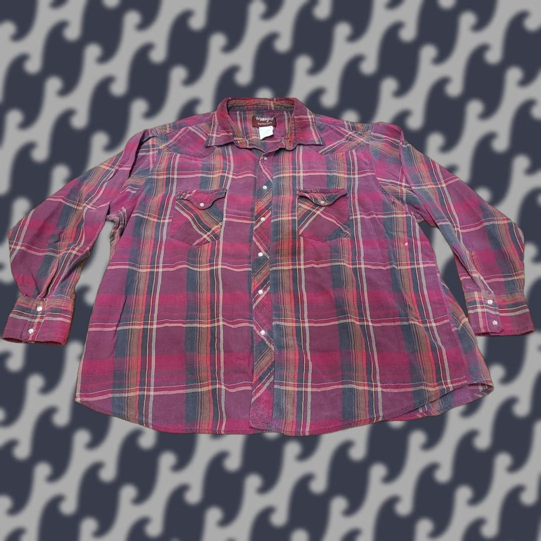 Wrangler Wrangler Shirt Mens 3XL Red Plaid Collared Snap Front Pockets Button-Up Western Big & Tall Size US XXL / EU 58 / 5 - 1 Thumbnail