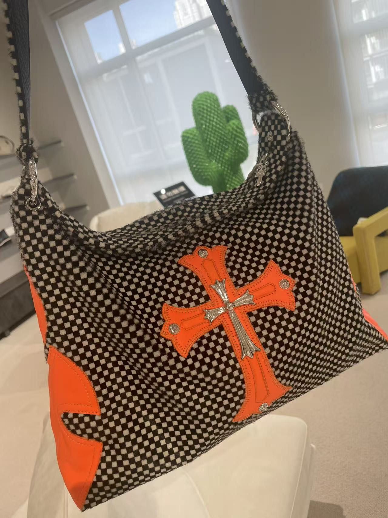Chrome Hearts Chrome Hearts Cross Patch Pony Hair Checkerboard Lyon Bag Size ONE SIZE - 6 Thumbnail