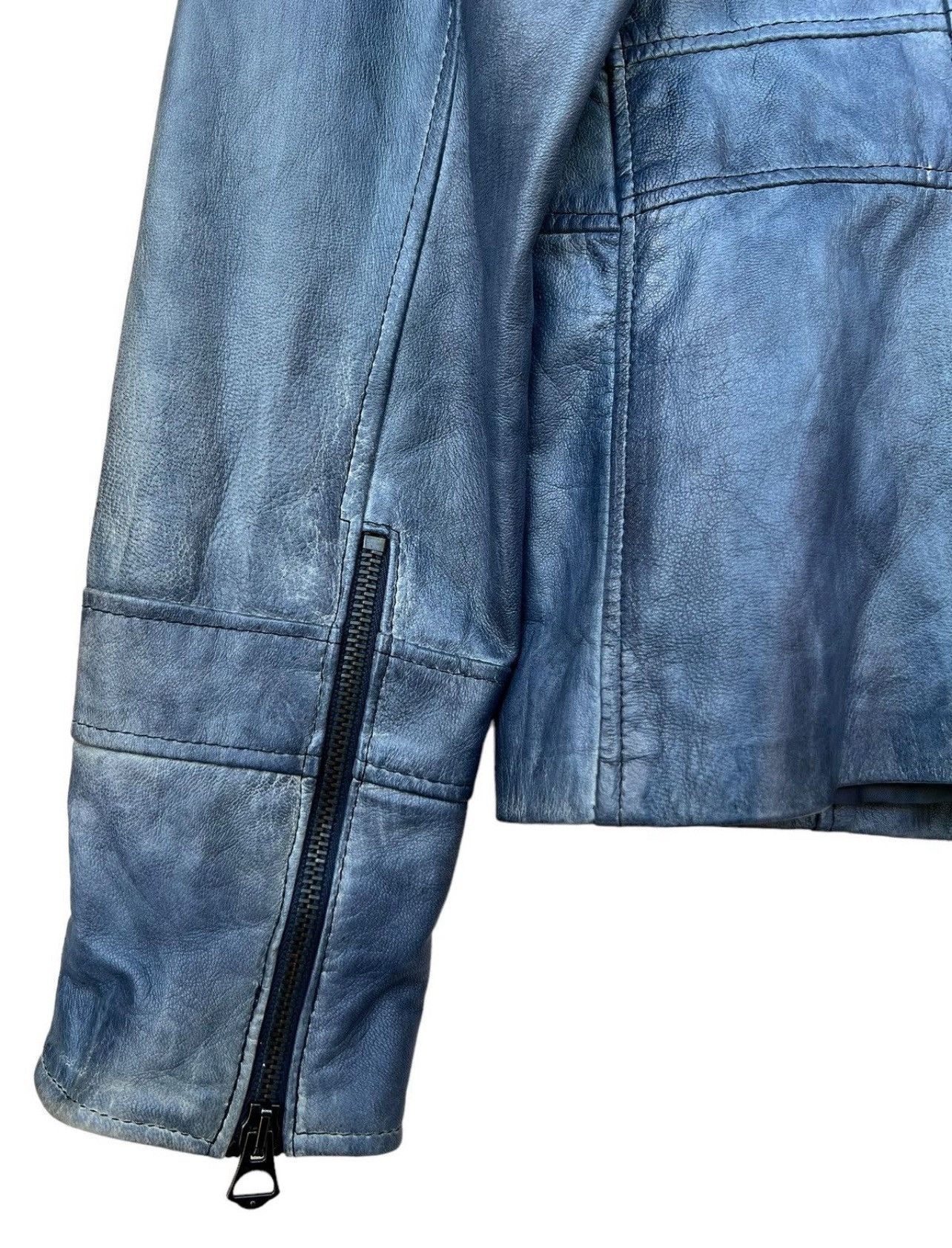 Japanese Brand Curge Italy Blue Sunfaded Biker Leather Jacket Size US S / EU 44-46 / 1 - 9 Thumbnail