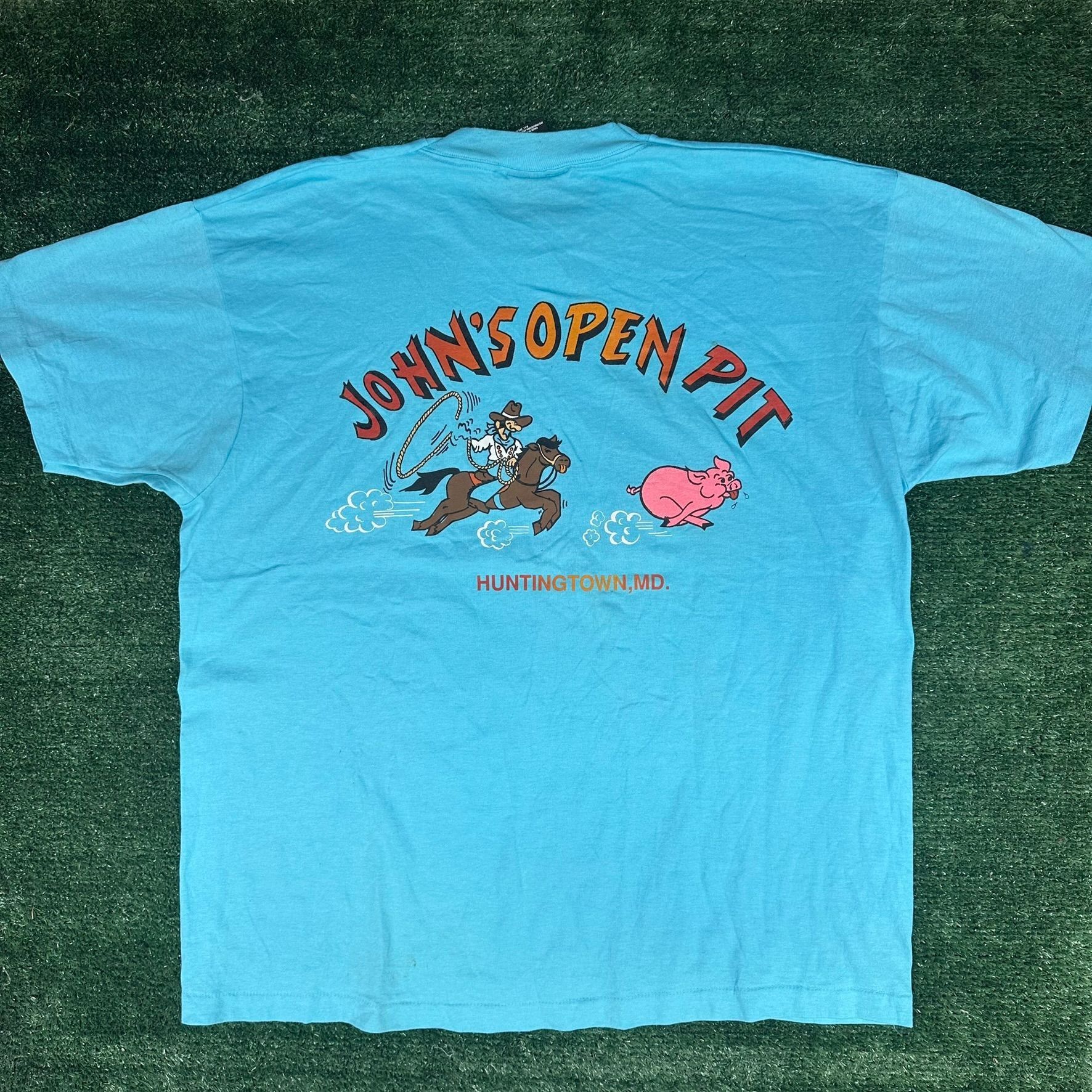 Fruit Of The Loom Vintage 90s Barbeque Cowboy T-Shirt Blue XL Single Stitch BB Size US XL / EU 56 / 4 - 1 Thumbnail