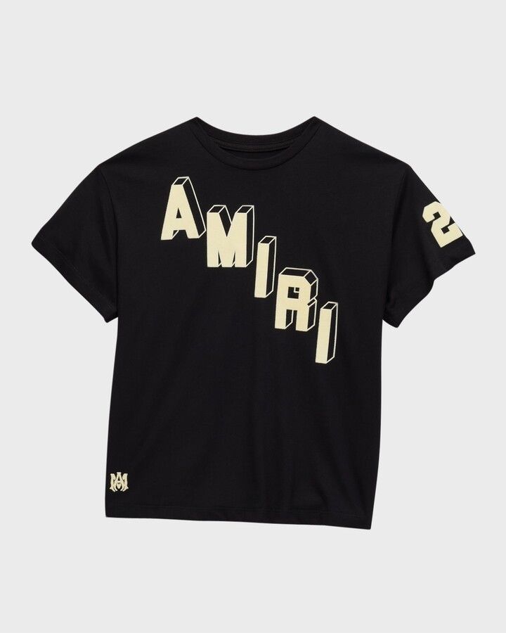 Amiri o1w1db11224 KIDS Asymmetrical Logo-Print T-Shirt in Black Size US XXS / EU 40 - 1 Thumbnail