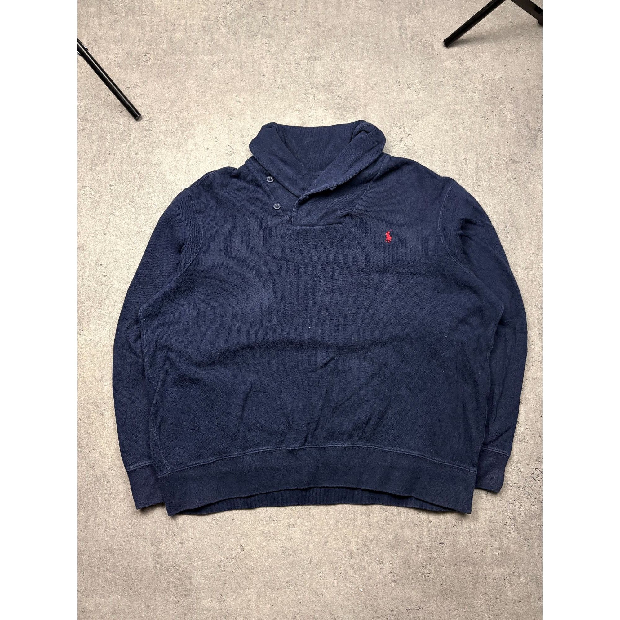 Polo Ralph Lauren Vintage Polo Ralph Lauren Shawl-Collar Sweatshirt in Navy Bl Size US XXL / EU 58 / 5 - 1 Thumbnail