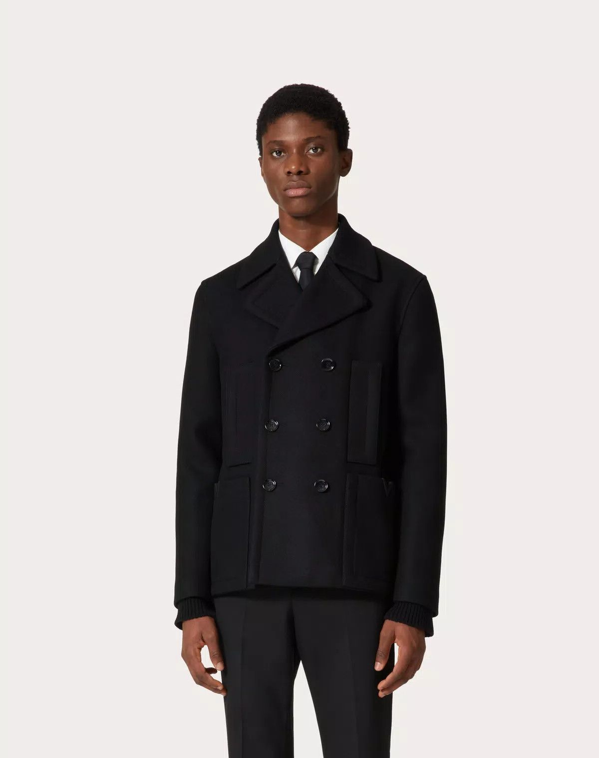 Valentino oc11z0725 Technical Wool Cloth Peacoat in Black Size US M / EU 48-50 / 2 - 4 Thumbnail