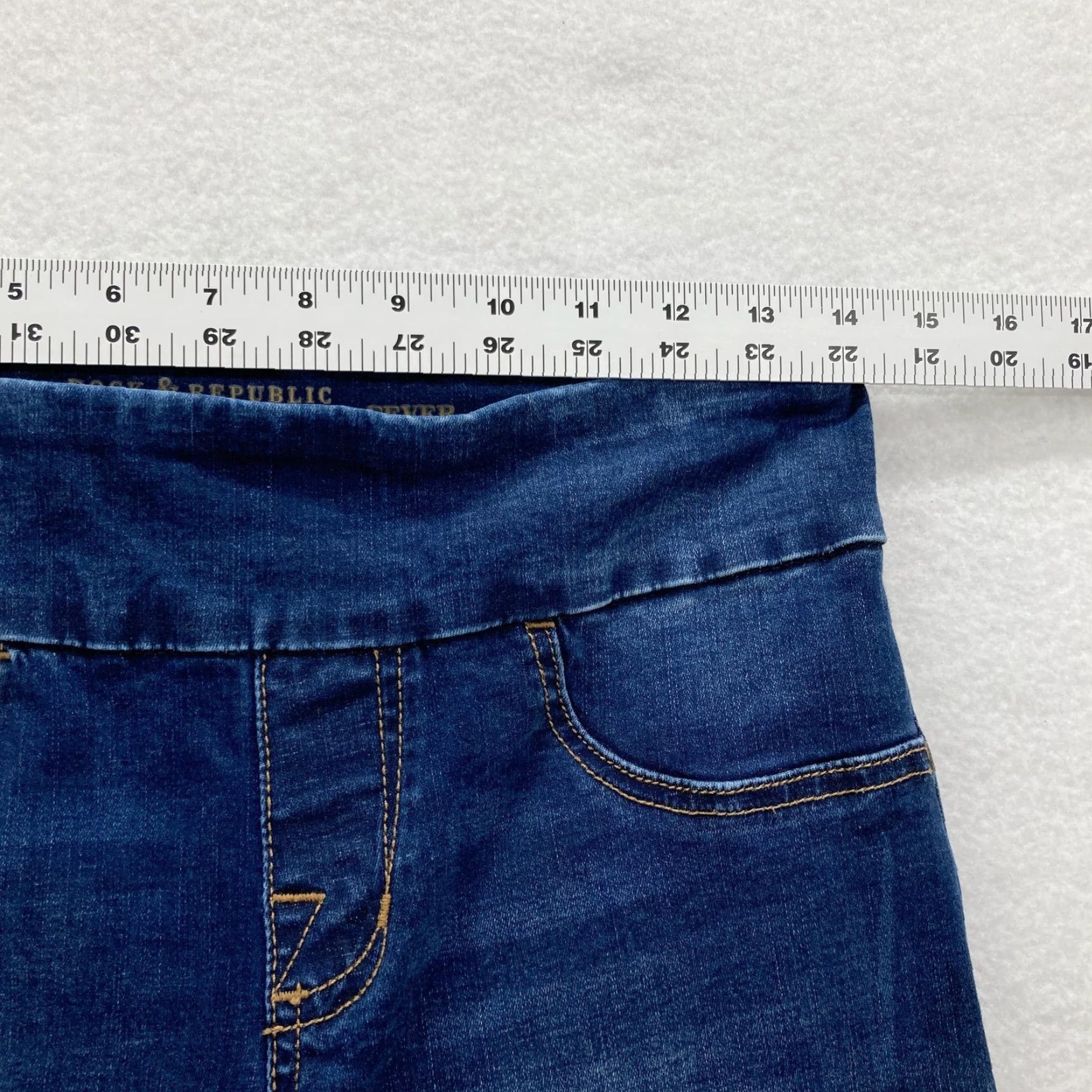 Vintage Rock & Republic Jeans Womens 8 Blue Denim RX Fever Pull On Skinny High Rise Slimming Stretch Distressed Logo 90s Grunge Size 30" / US 8 / IT 44 - 6 Thumbnail