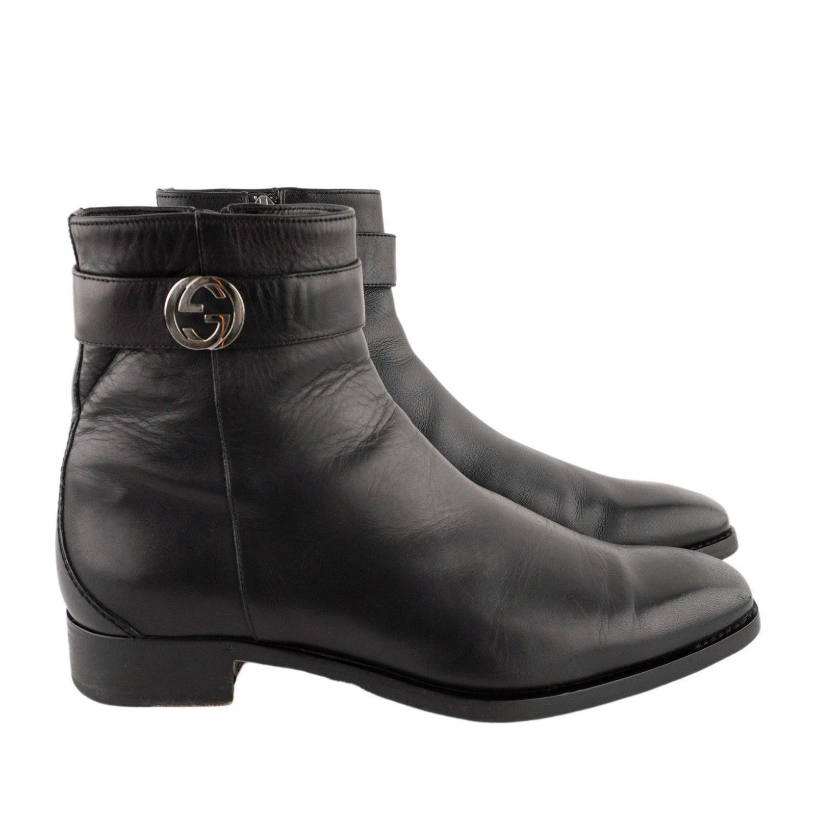 Gucci Gucci GG Interlocking Silver Logo Black Leather Zip Boots Size US 7.5 / EU 40-41 - 3 Thumbnail