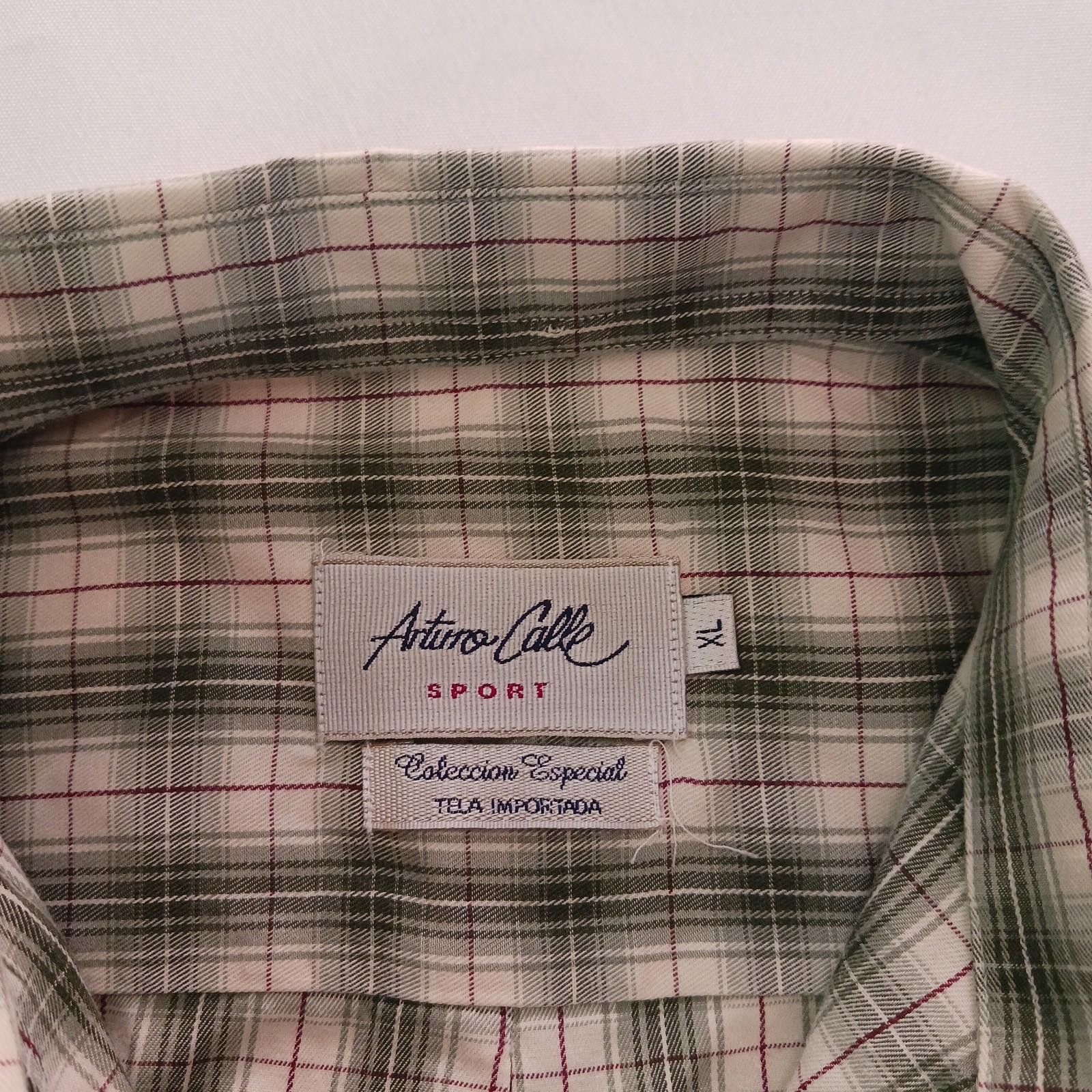 Designer Arturo Calle Men's Cotton Green/Beige Plaid Shirt XL Size US XL / EU 56 / 4 - 3 Thumbnail