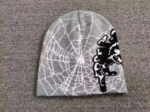 Japanese Brand Spider Web Graphic No Cuff Beanie Hat Grey Size ONE SIZE - 1 Thumbnail
