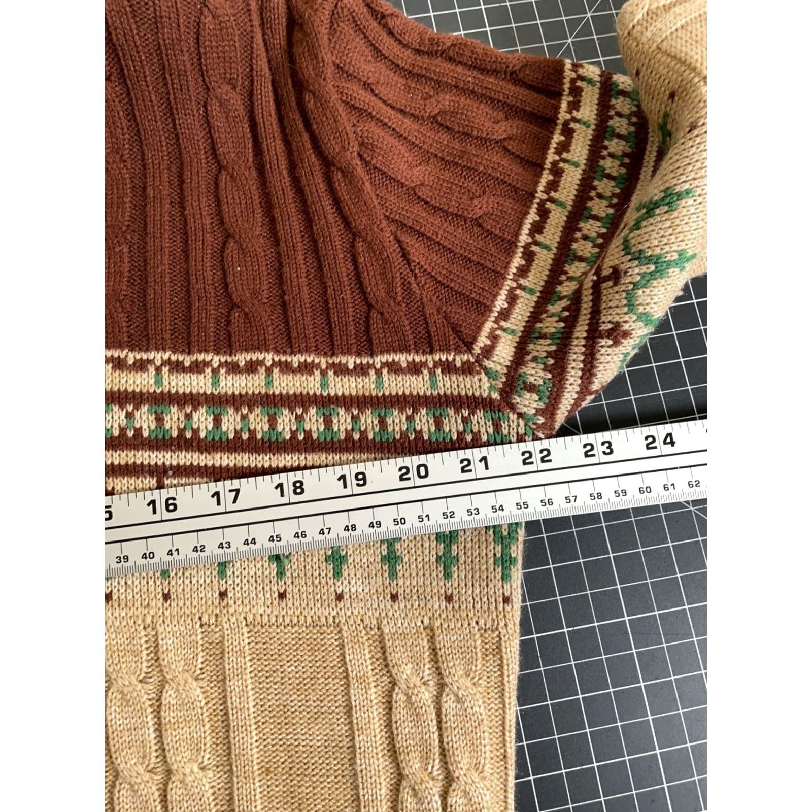 JCPenney VINTAGE J. C. Penney Shawl Collar Sweater Mens Large Beige Brown Fair Isle 70s VTG Size US L / EU 52-54 / 3 - 5 Thumbnail