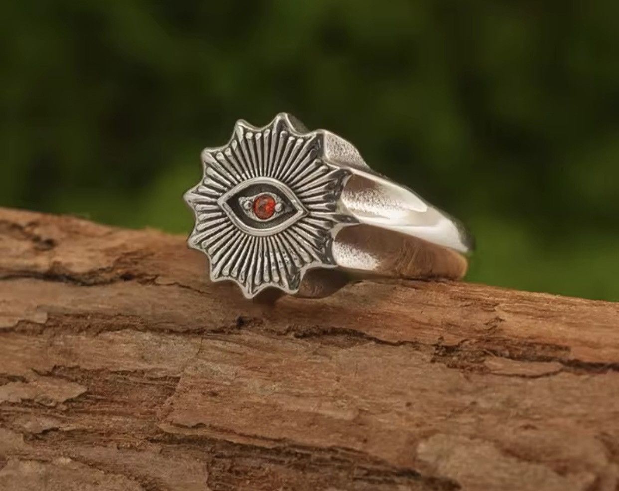 Jewelry x Vintage 925 Sterling Silver Vintage Red Eye Ring, Men's