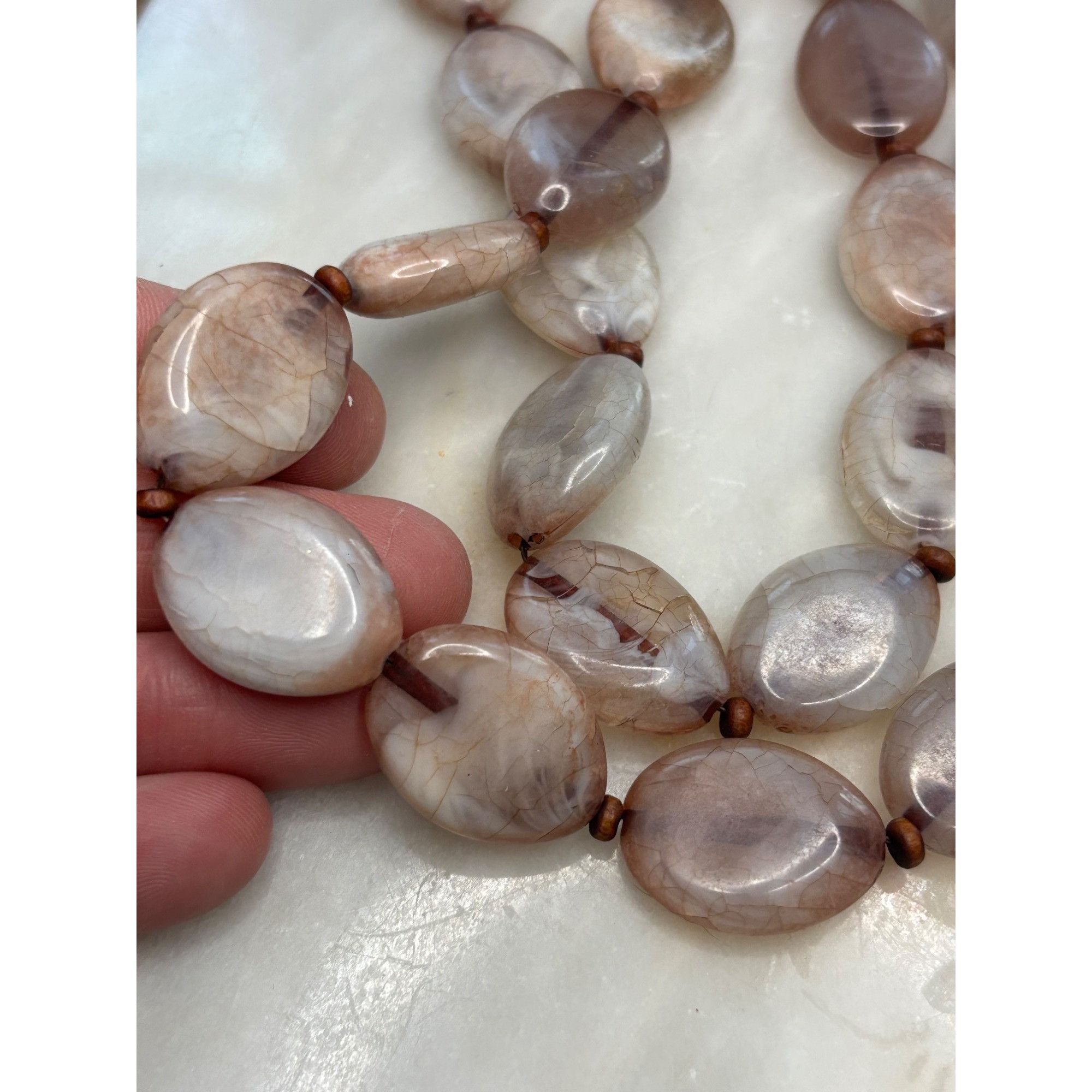 Other Vintage Double Strand Agate Bead Necklace With Adjustable Ch Size ONE SIZE - 2 Thumbnail