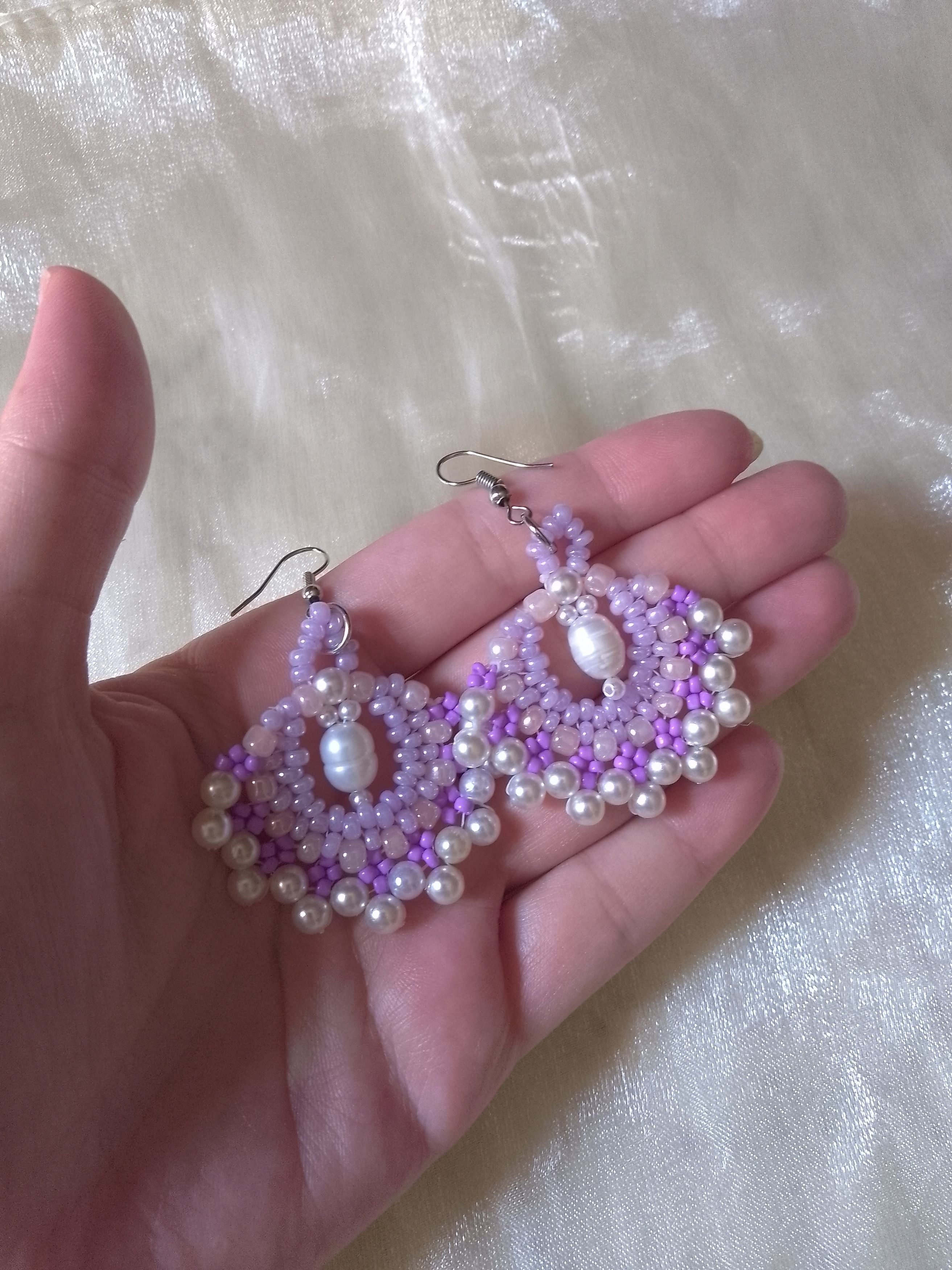 Handmade Earrings Freshwater pearls boho Gypsy style fan shape Size ONE SIZE - 2 Thumbnail