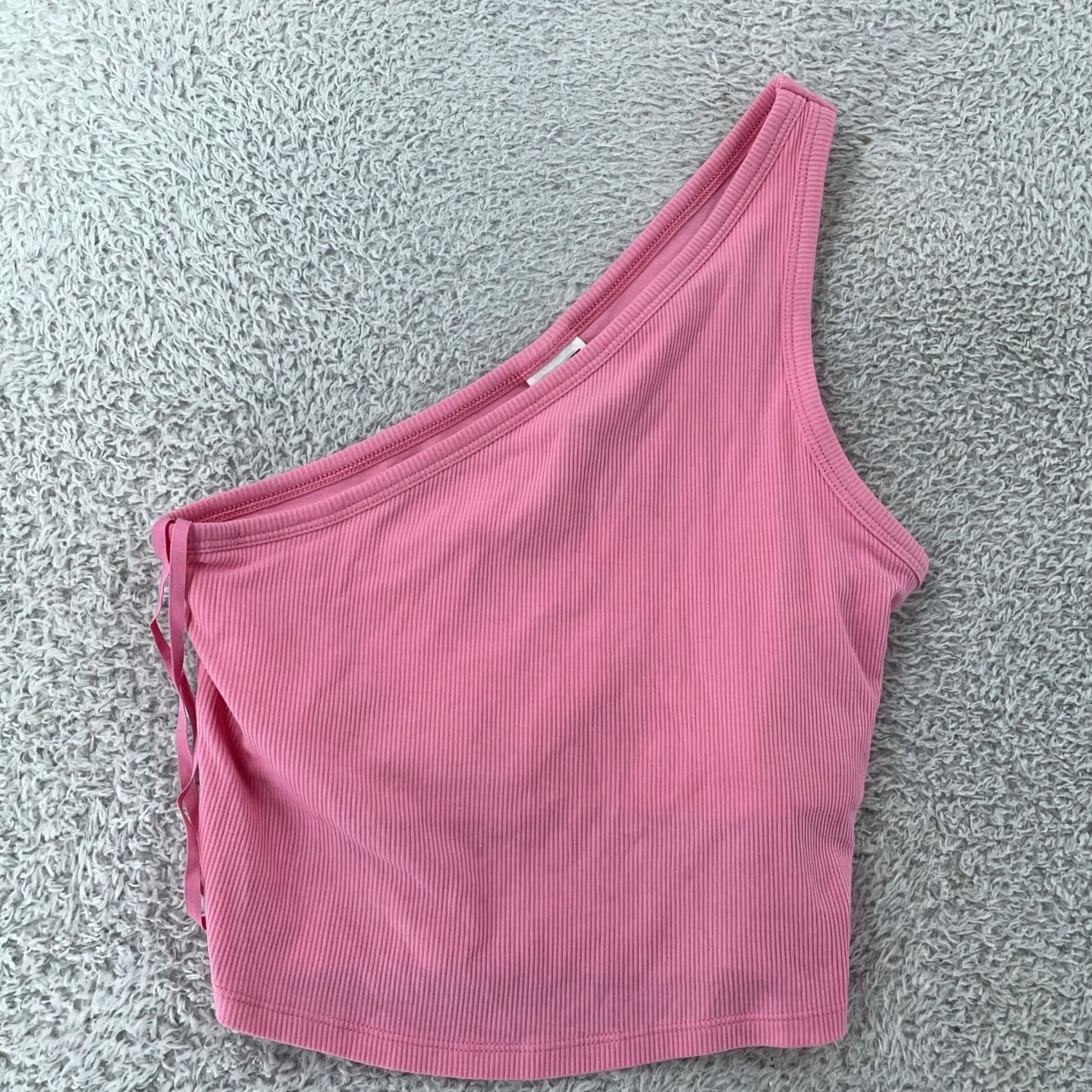 Pinko PINK Victoria's Secret Ribbed One Shoulder Crop Top Womens Small Pink 125618-086 Size S / US 4 / IT 40 - 2 Thumbnail