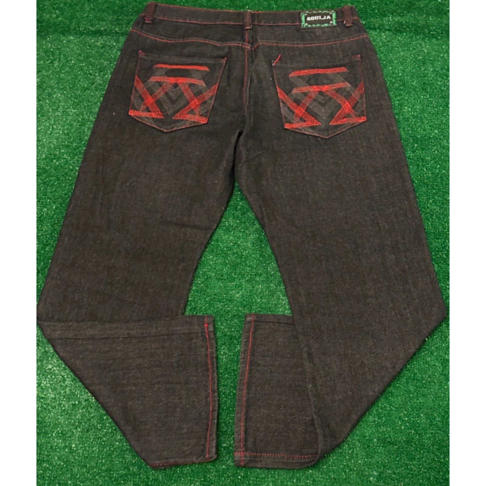 Vintage VINTAGE Soulja Jeans Baggy Hip Hop Skater Grunge VTG Mens 36 Black Red 36x32 Wide-Leg Jeans Mens Size US 36 / EU 52 - 2 Thumbnail
