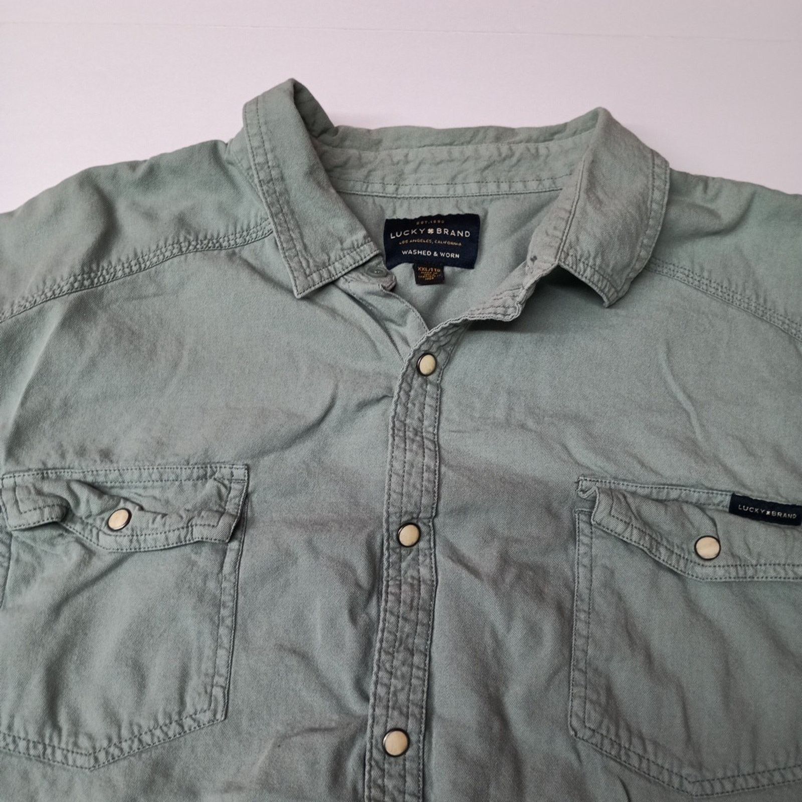 Lucky Brand Lucky Brand Shirt Men's 2XL XXL Green Button Up Pearl Snap Size US XXL / EU 58 / 5 - 2 Thumbnail