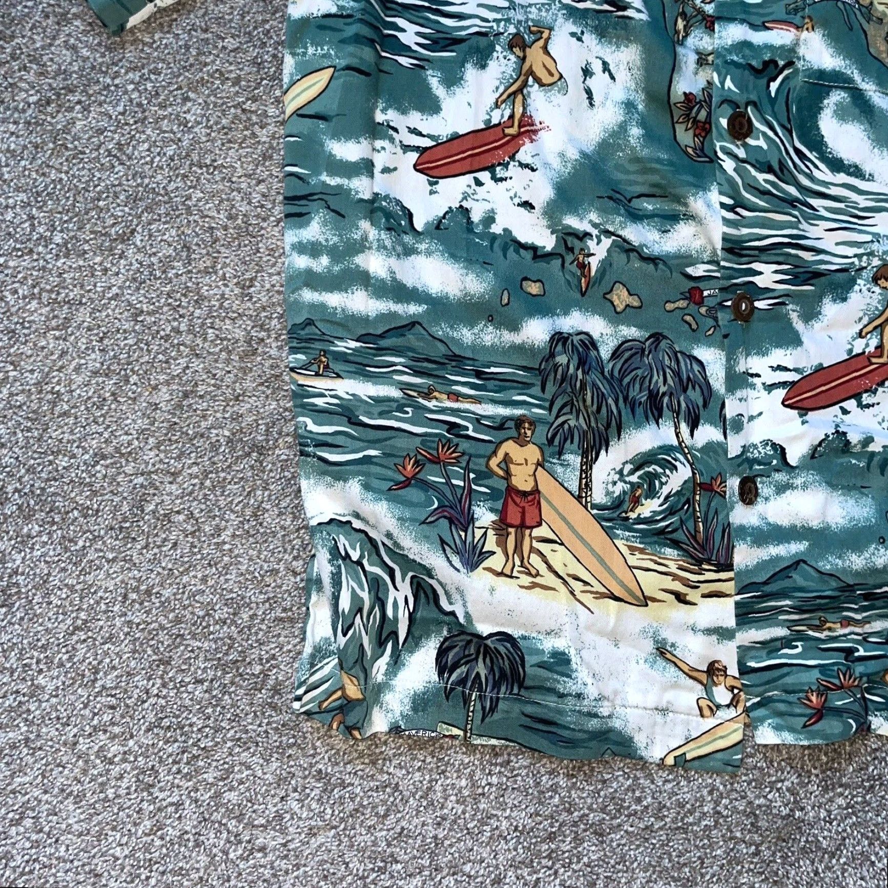 Vintage VINTAGE Toes on The Nose Hawaiian Shirt Teal Short Sleeve Men S Button-Up Teal Hawaiian Print Shirt Mens Small Size US S / EU 44-46 / 1 - 4 Thumbnail